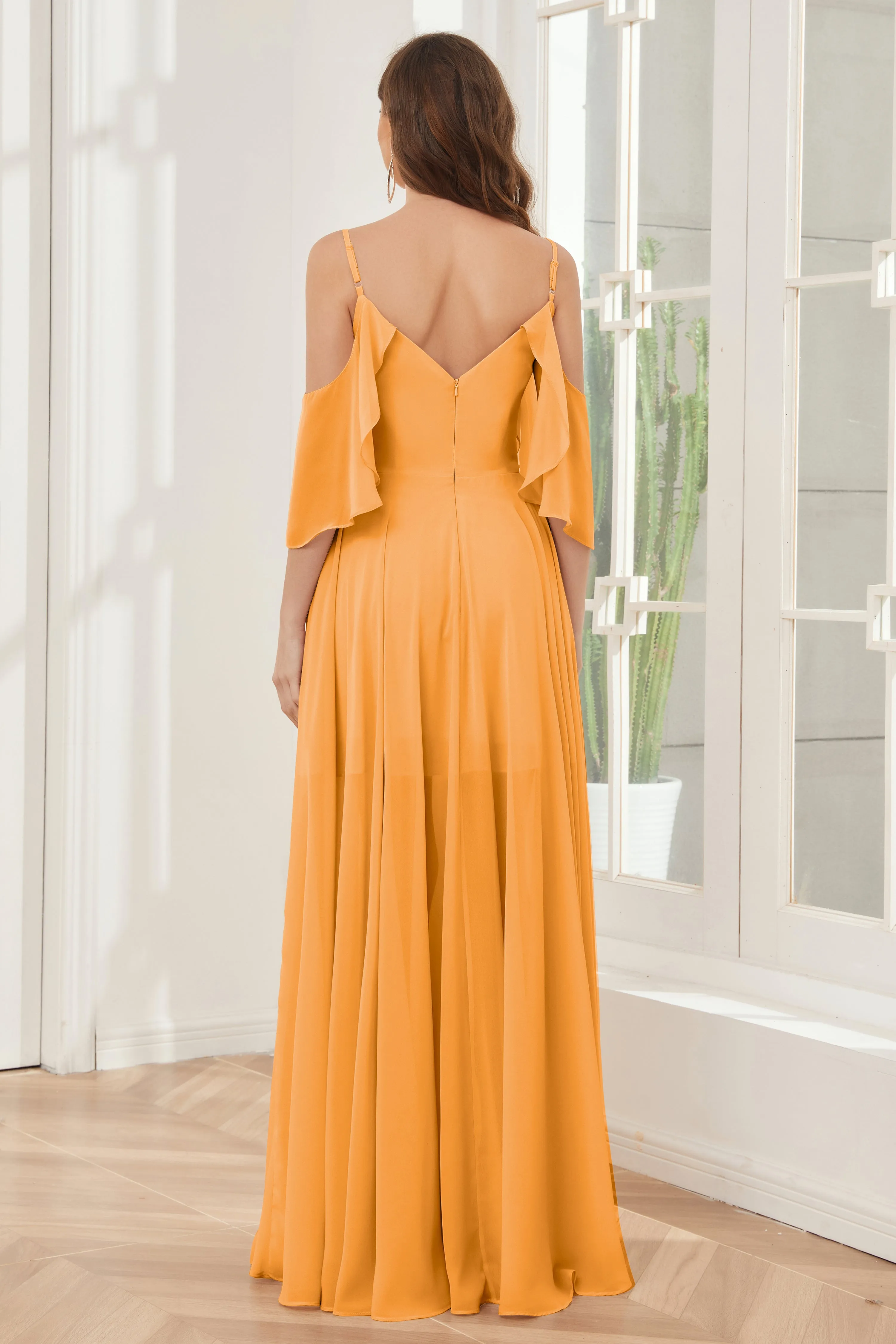 Asymmetrical Off the Shoulder Ruffles Chiffon Bridesmaid Dresses