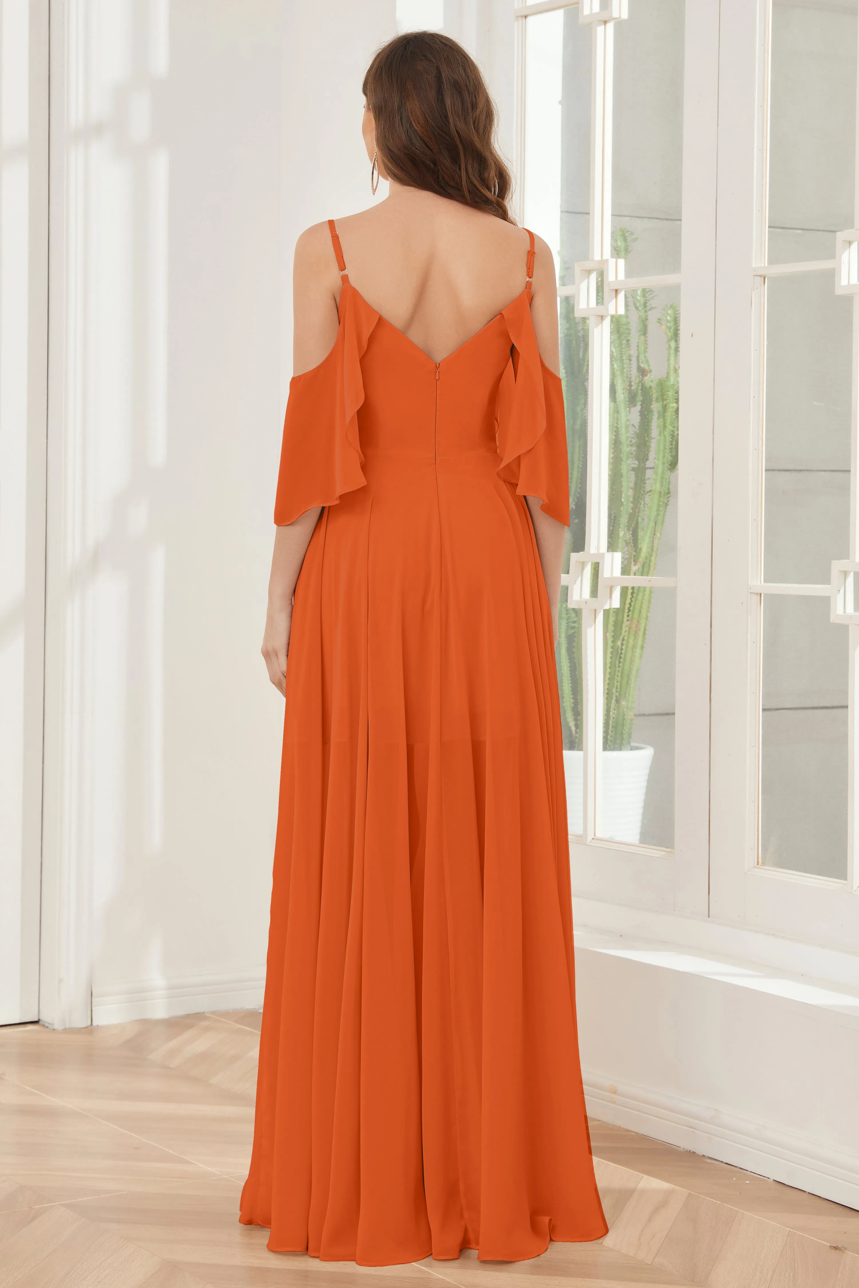 Asymmetrical Off the Shoulder Ruffles Chiffon Bridesmaid Dresses