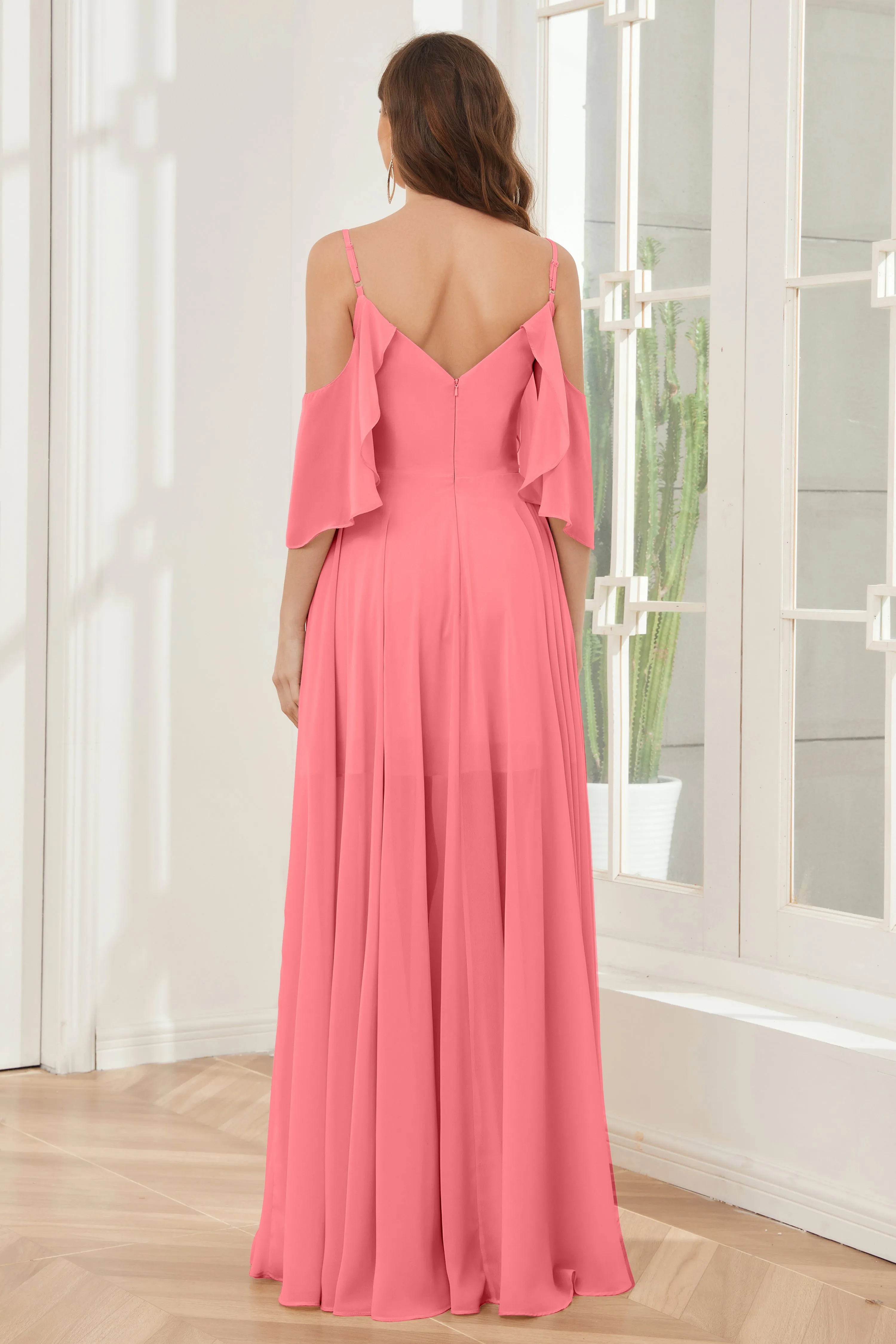 Asymmetrical Off the Shoulder Ruffles Chiffon Bridesmaid Dresses