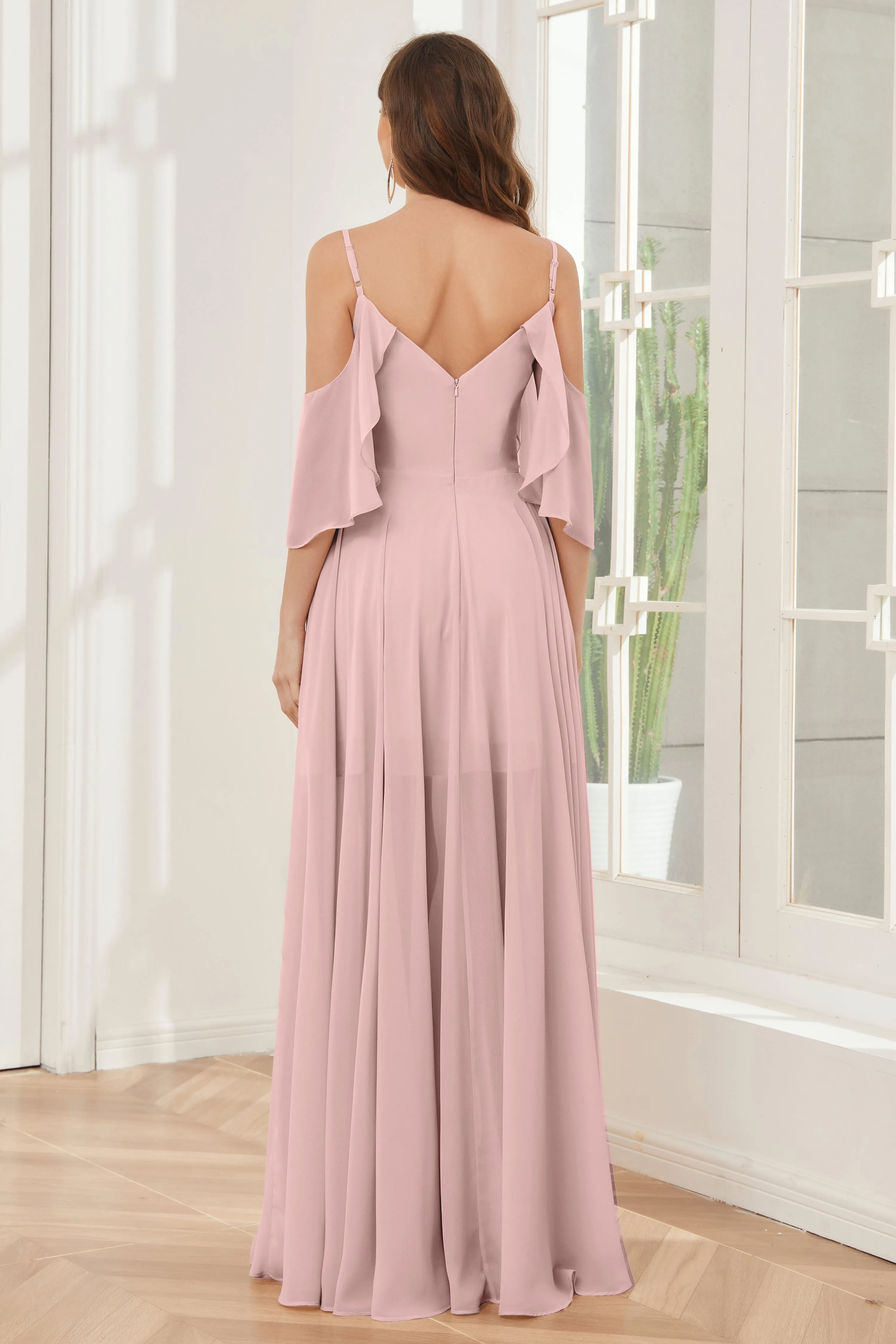 Asymmetrical Off the Shoulder Ruffles Chiffon Bridesmaid Dresses