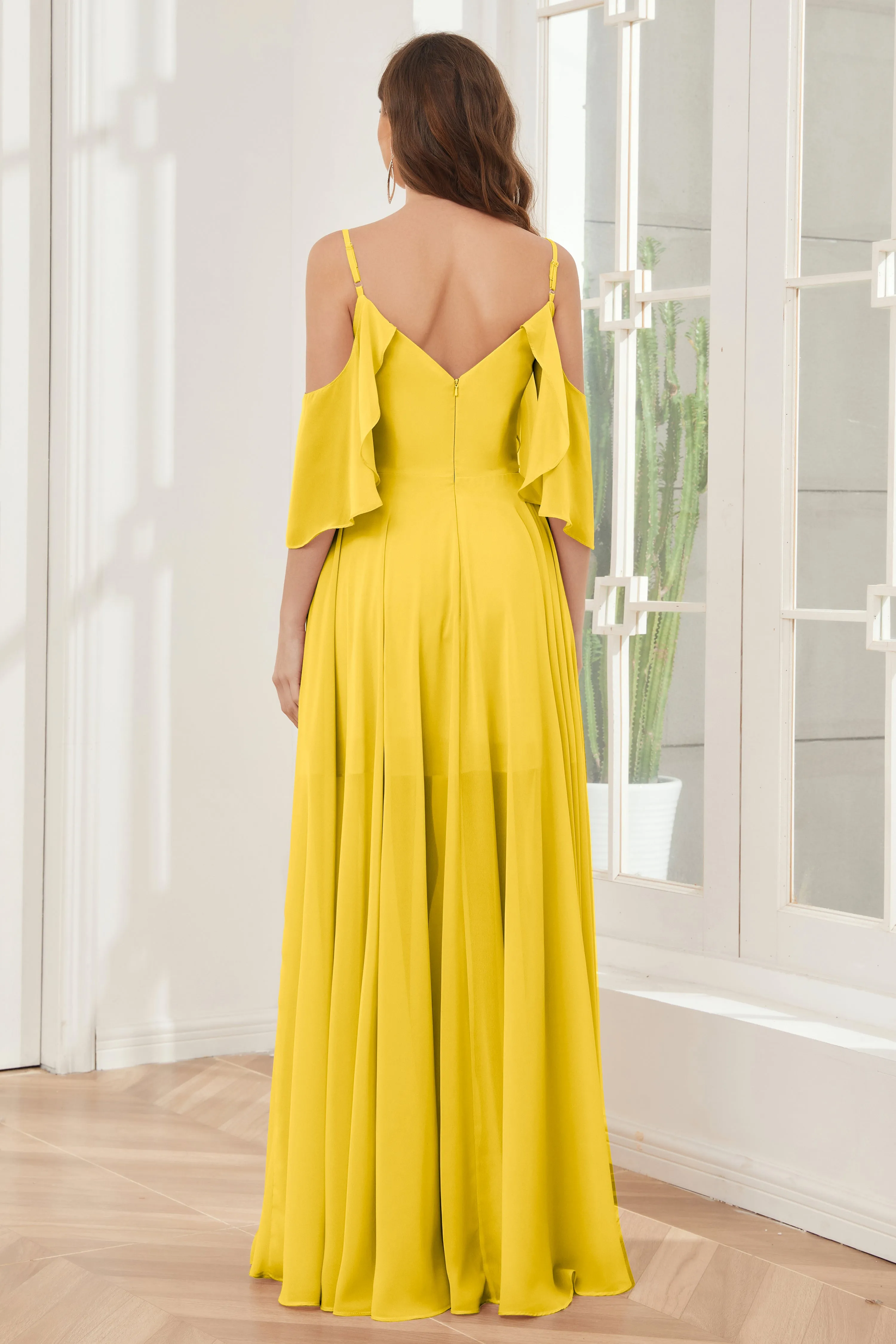 Asymmetrical Off the Shoulder Ruffles Chiffon Bridesmaid Dresses