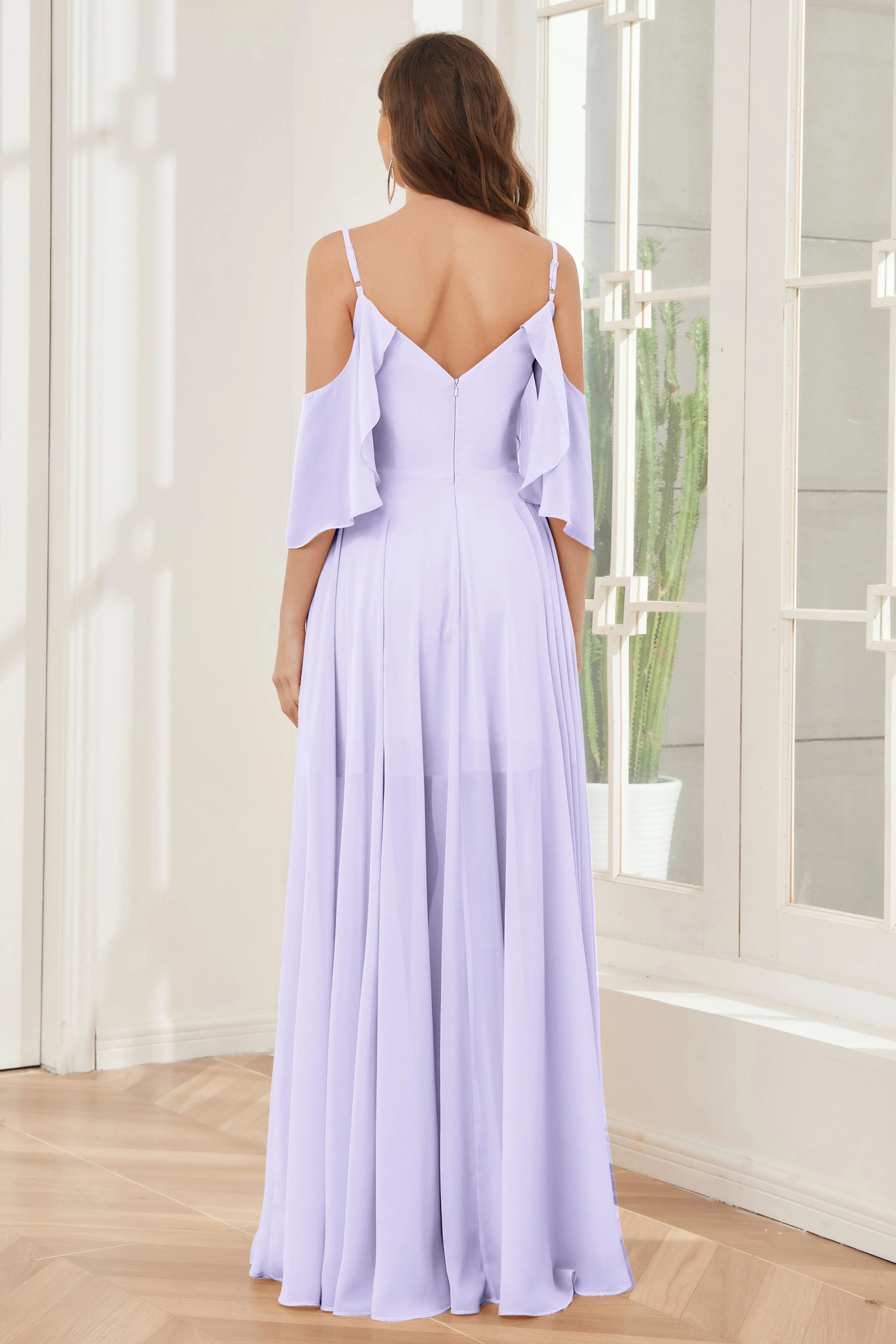 Asymmetrical Off the Shoulder Ruffles Chiffon Bridesmaid Dresses