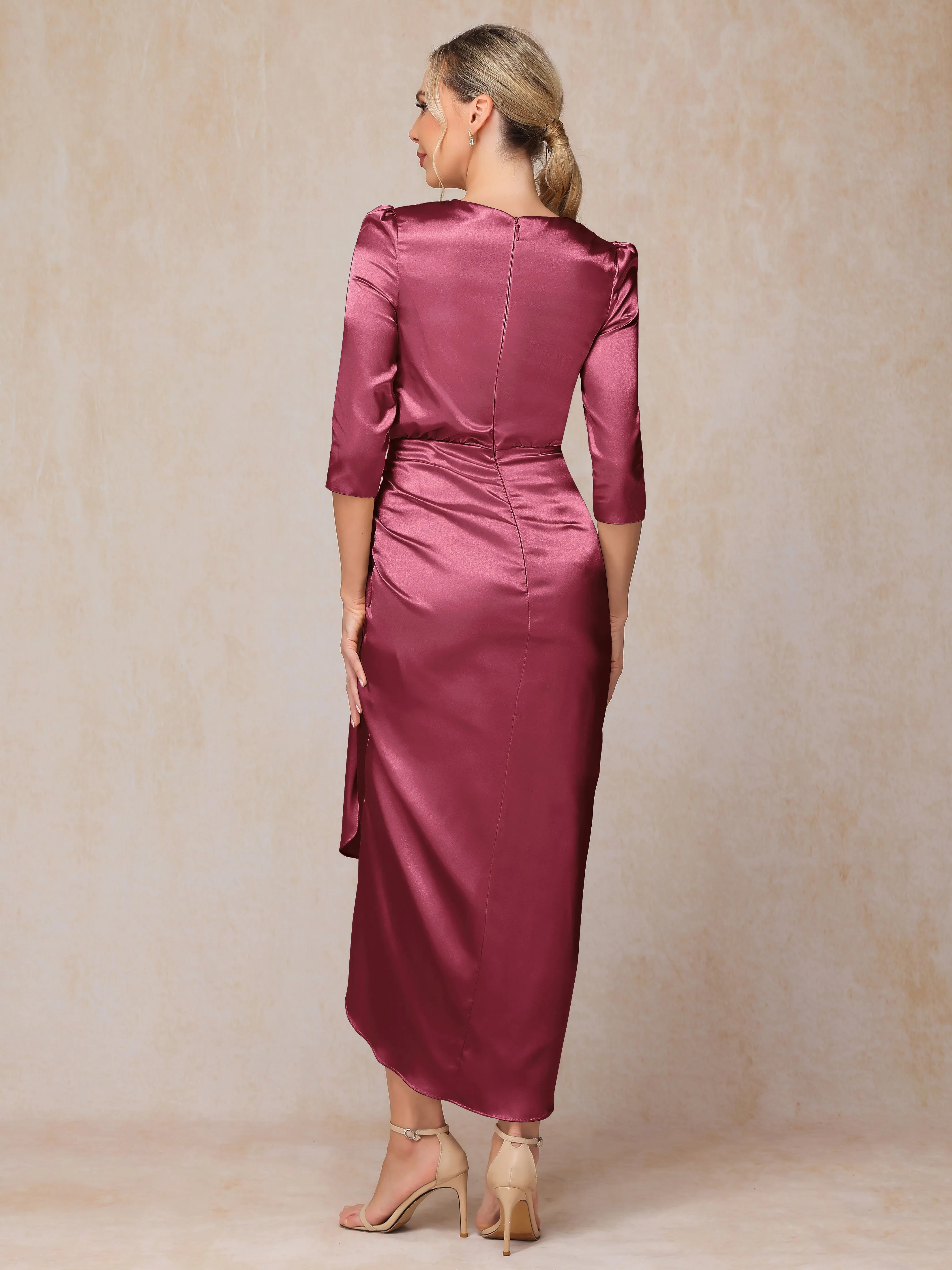 Asymmetrical Scoop 3/4 Length Sleeves Soft Satin Mother of the Bride Dresses