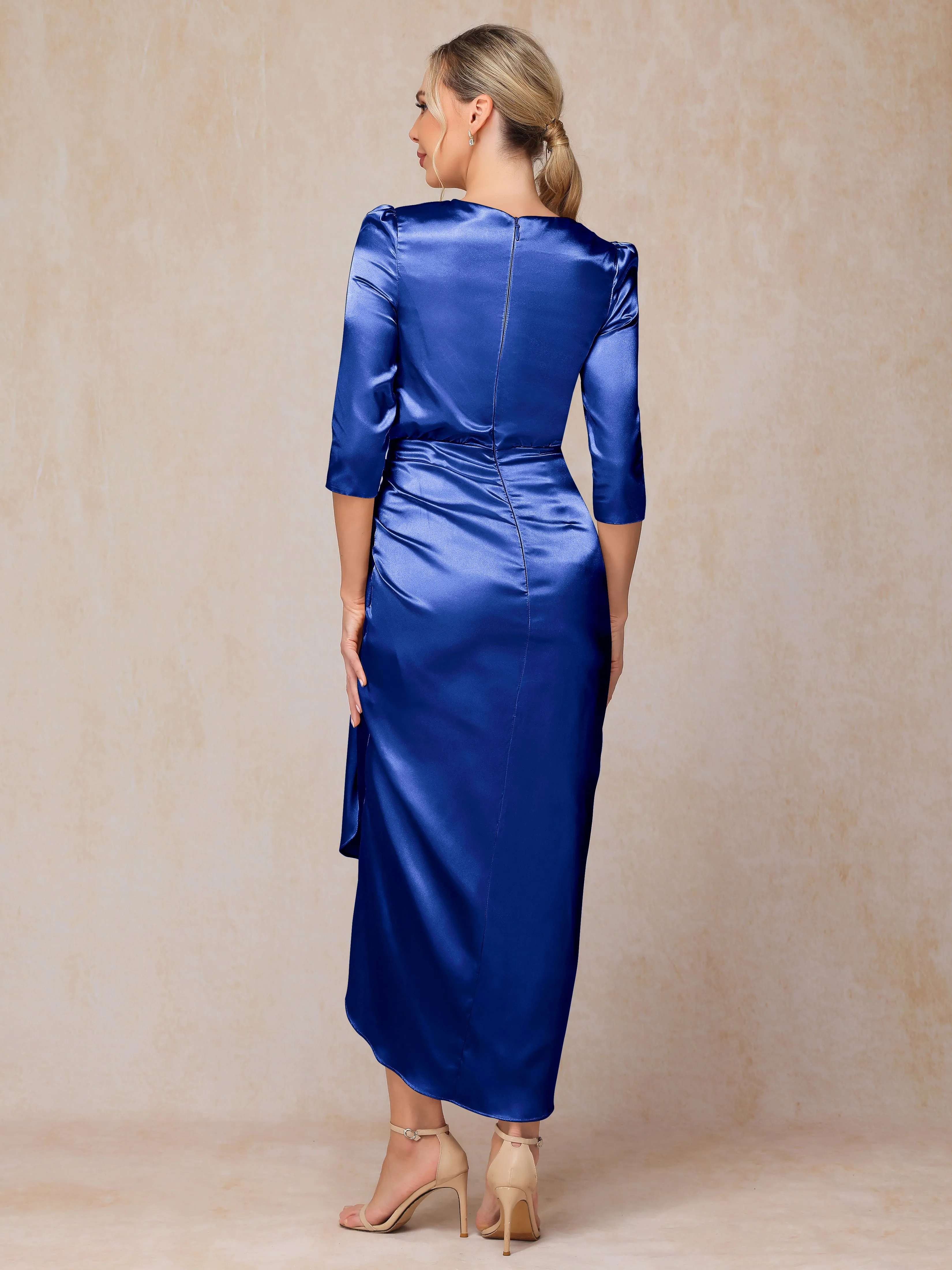 Asymmetrical Scoop 3/4 Length Sleeves Soft Satin Mother of the Bride Dresses