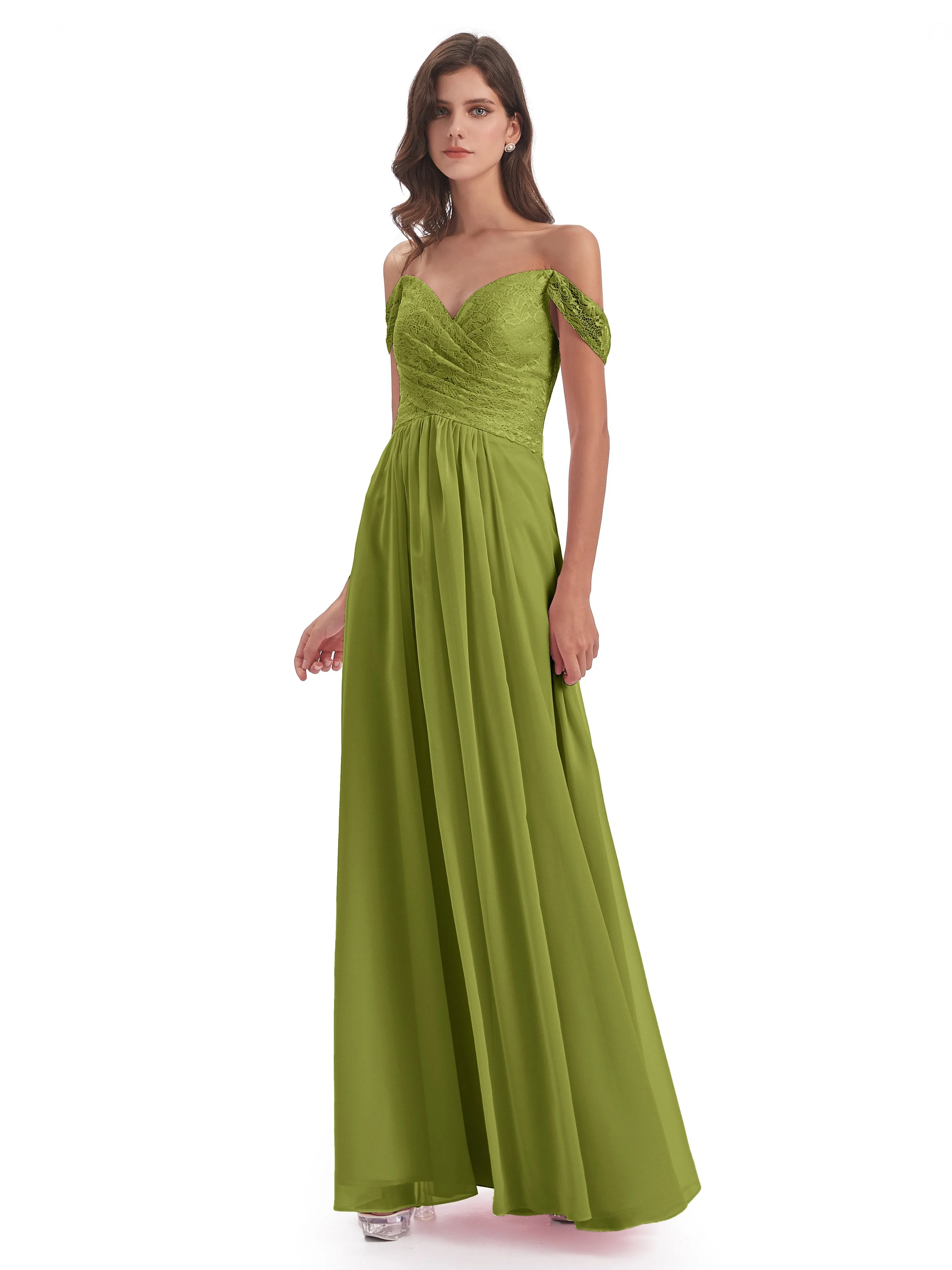 Aurora Chiffon Off The Shoulder Floor-Length Bridesmaid Dresses