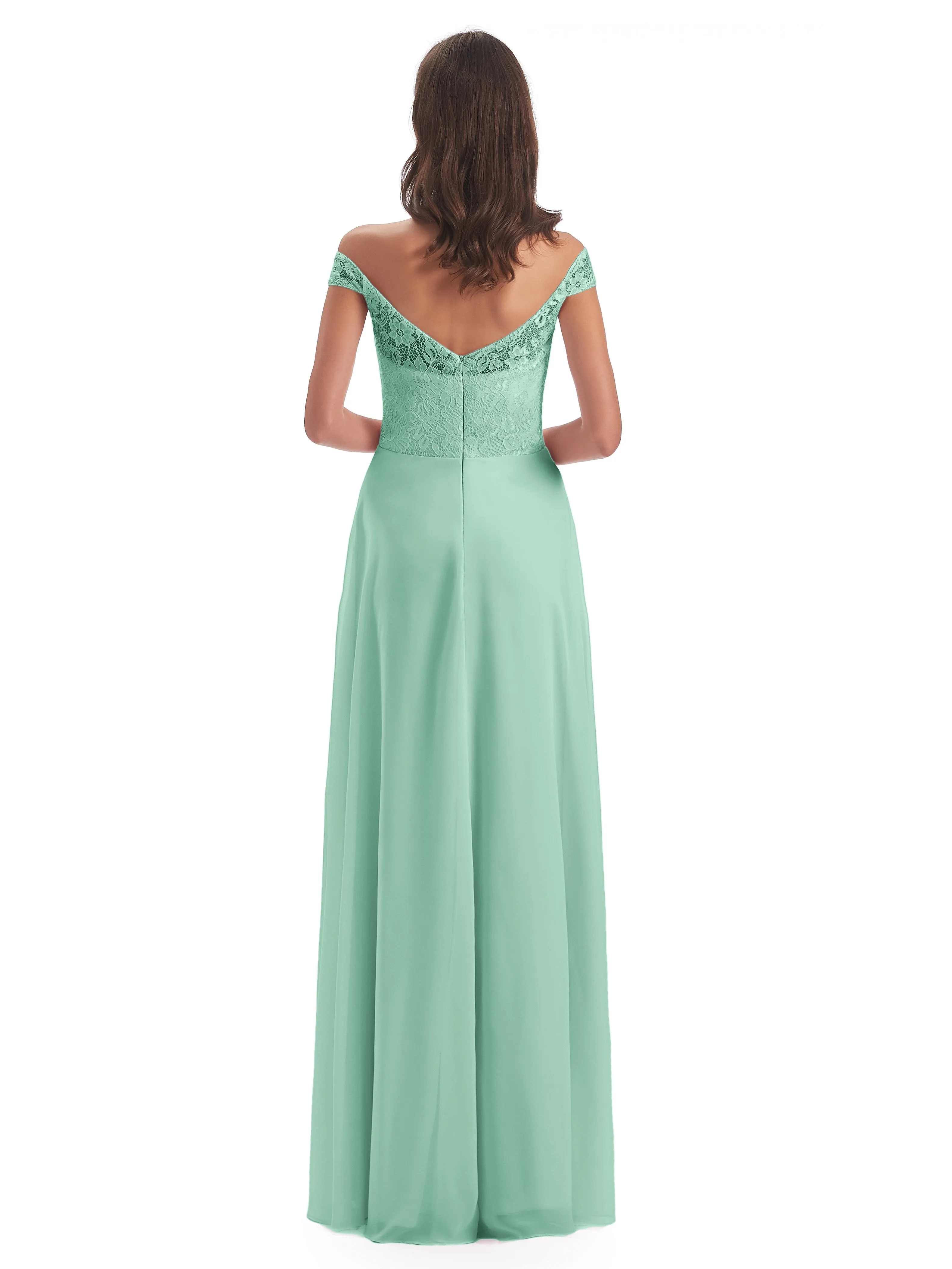 Aurora Chiffon Off The Shoulder Floor-Length Bridesmaid Dresses