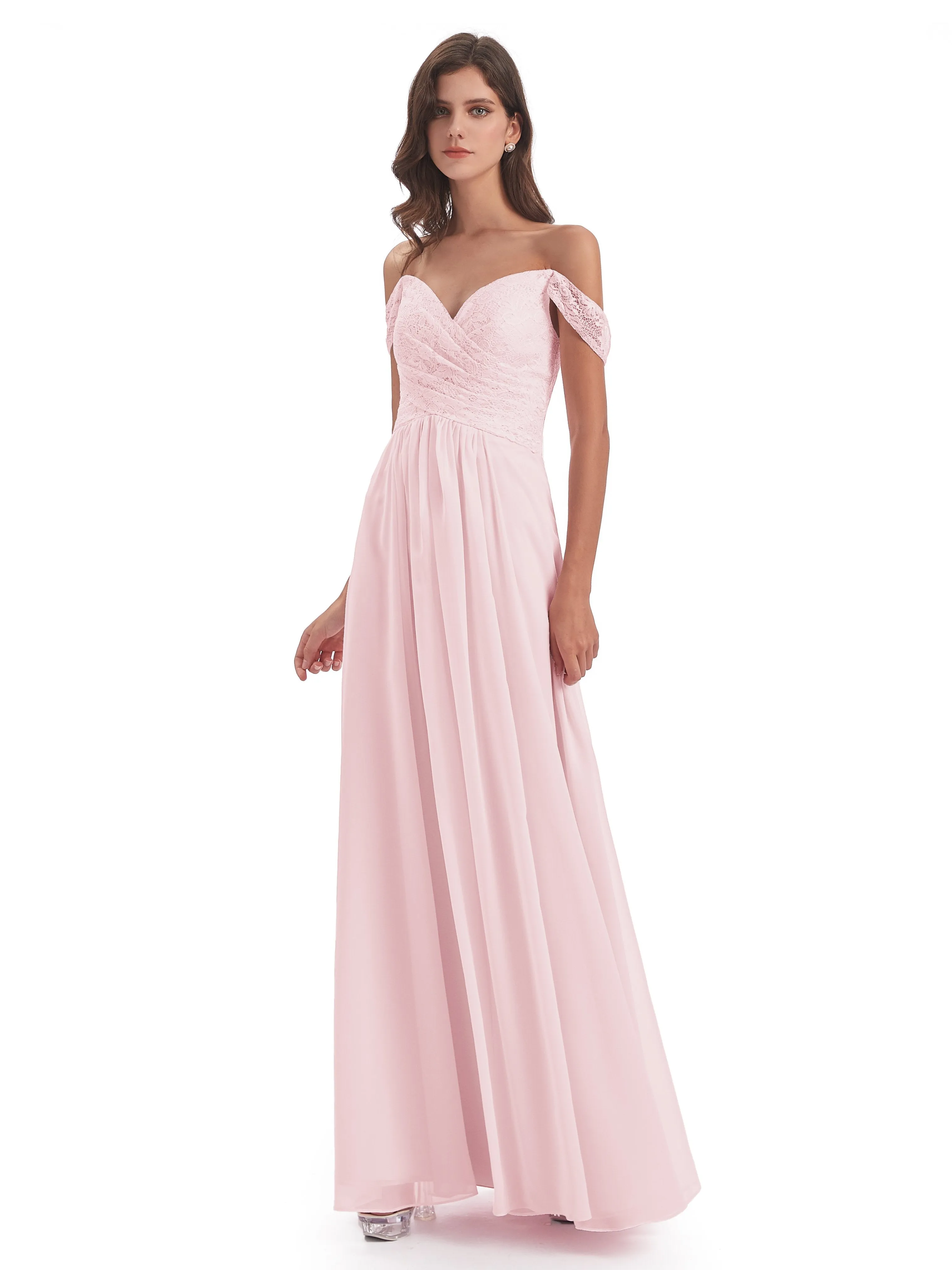 Aurora Chiffon Off The Shoulder Floor-Length Bridesmaid Dresses