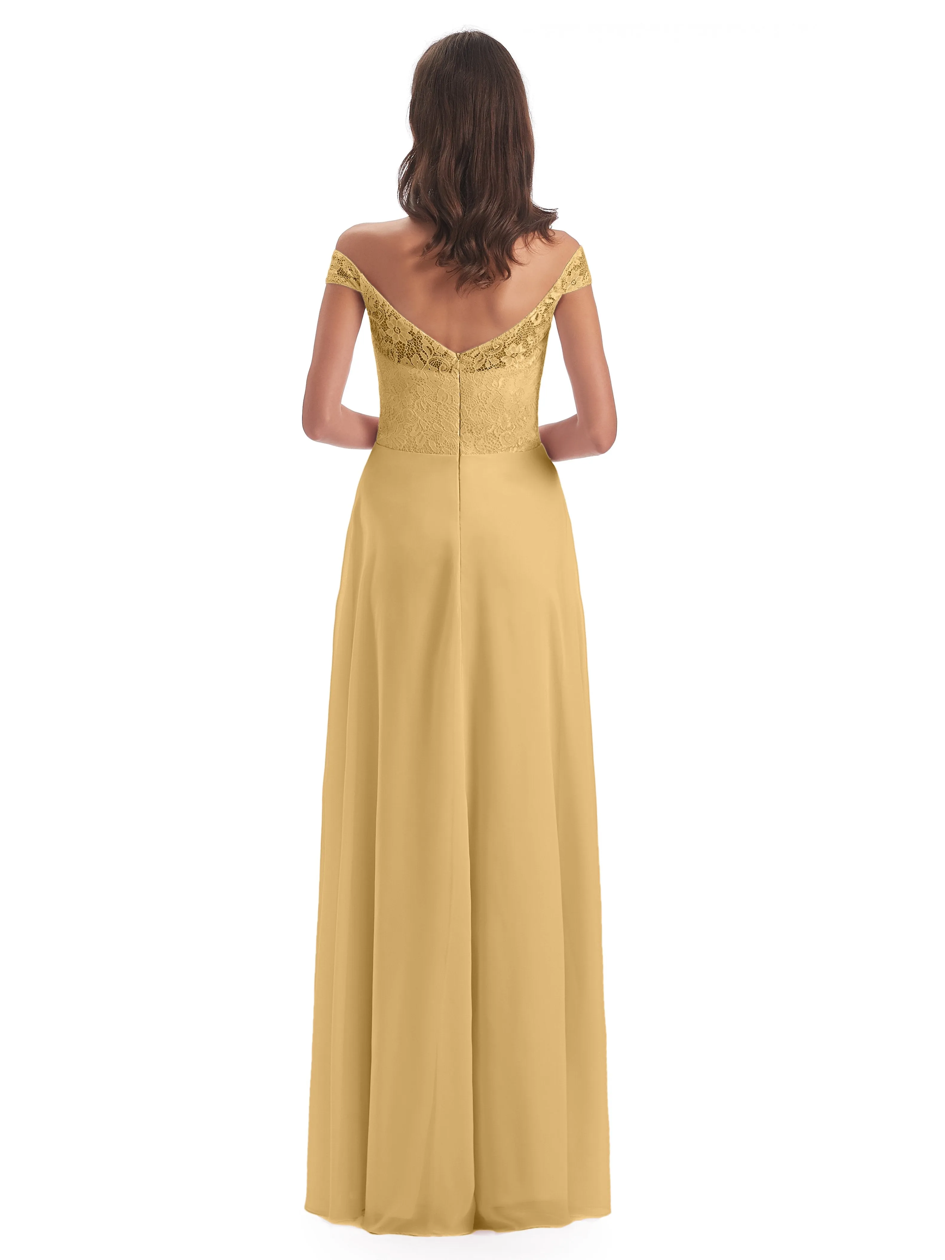 Aurora Chiffon Off The Shoulder Floor-Length Bridesmaid Dresses