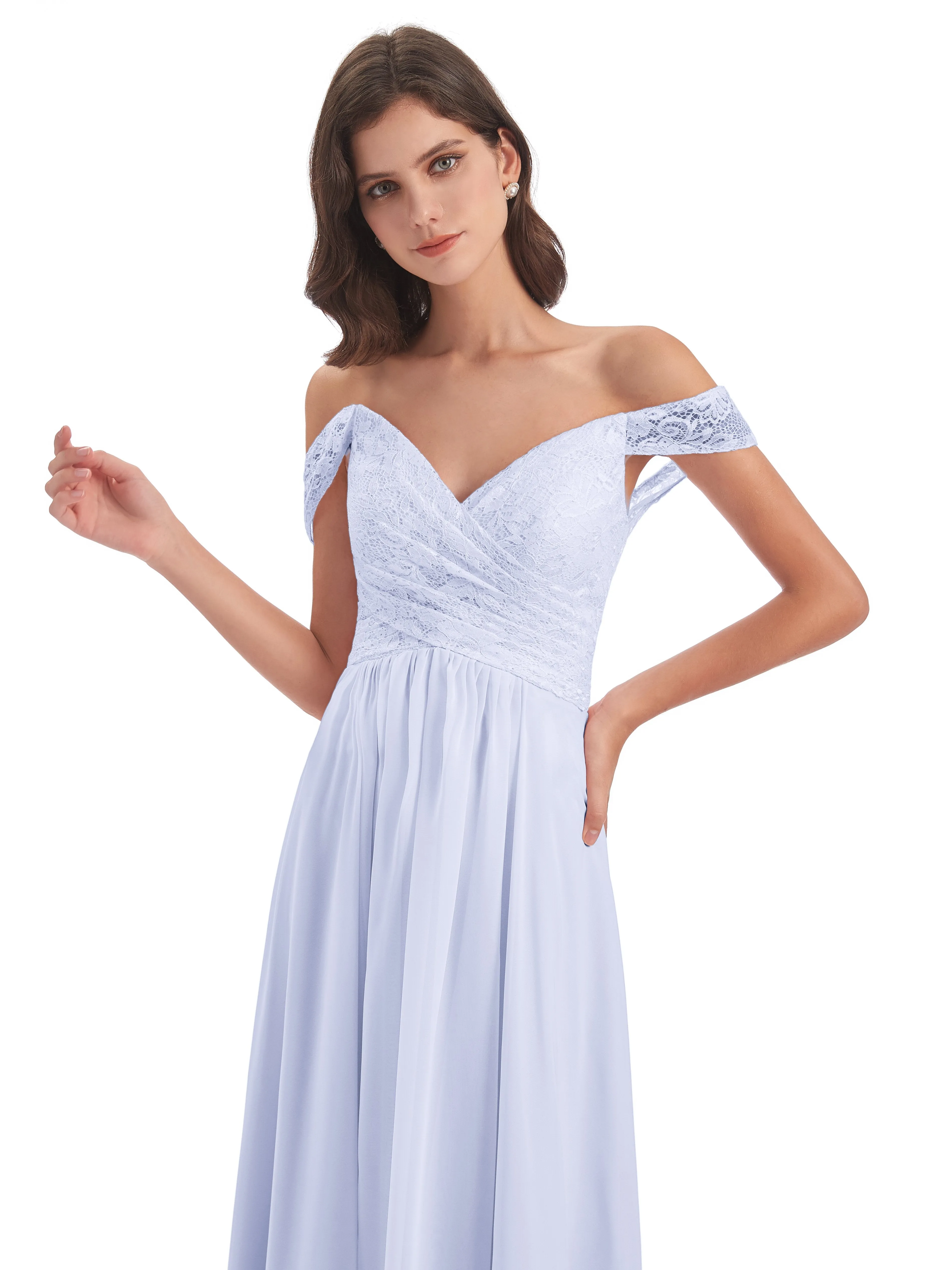 Aurora Chiffon Off The Shoulder Floor-Length Bridesmaid Dresses