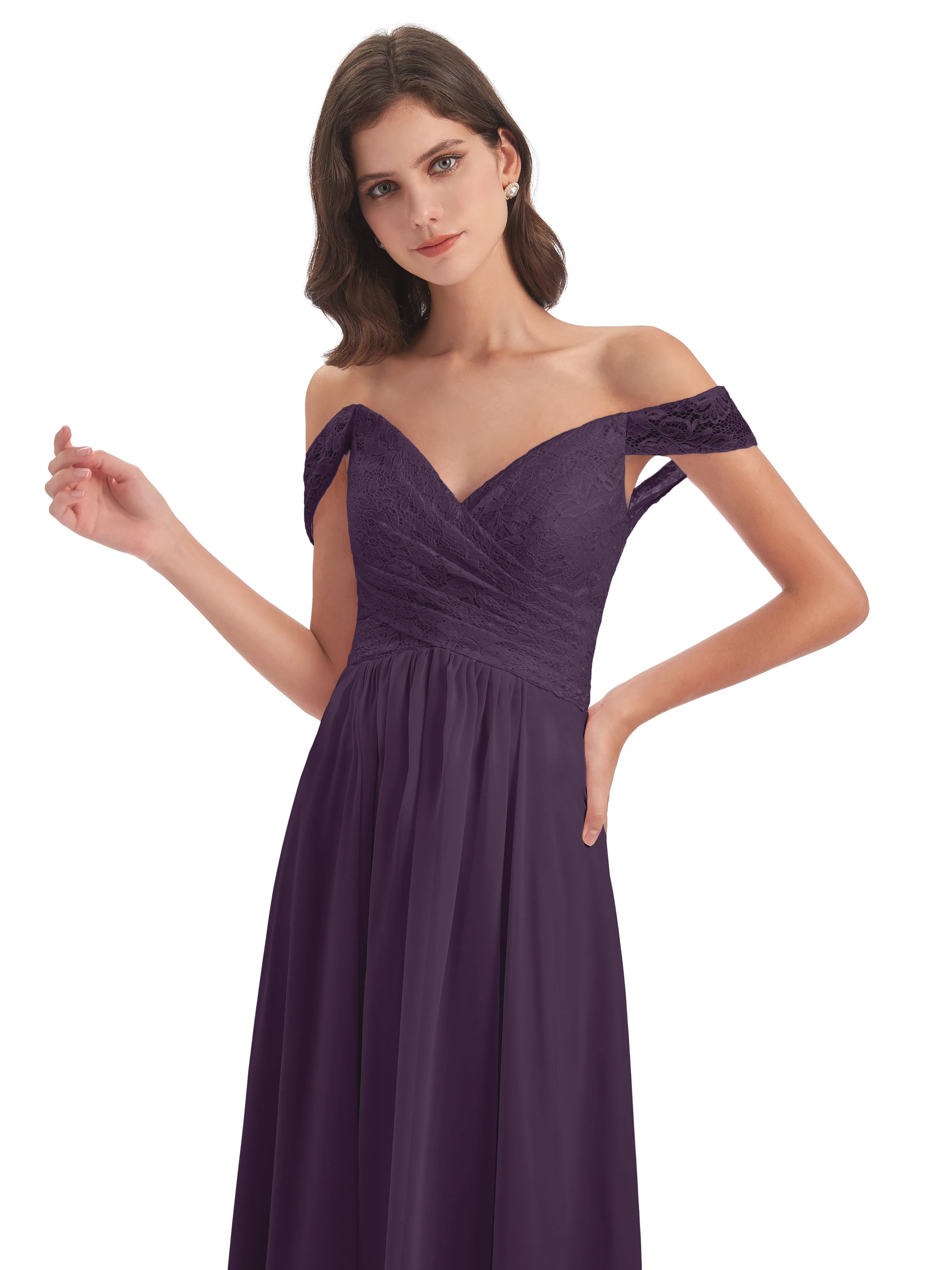 Aurora Chiffon Off The Shoulder Floor-Length Bridesmaid Dresses