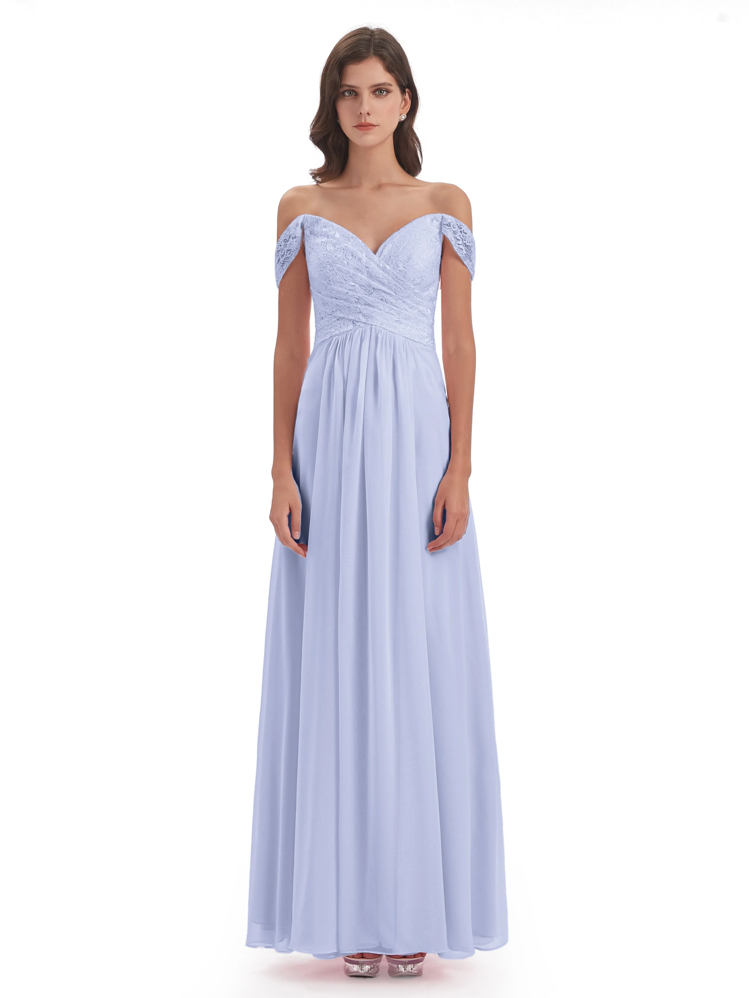 Aurora Chiffon Off The Shoulder Floor-Length Bridesmaid Dresses