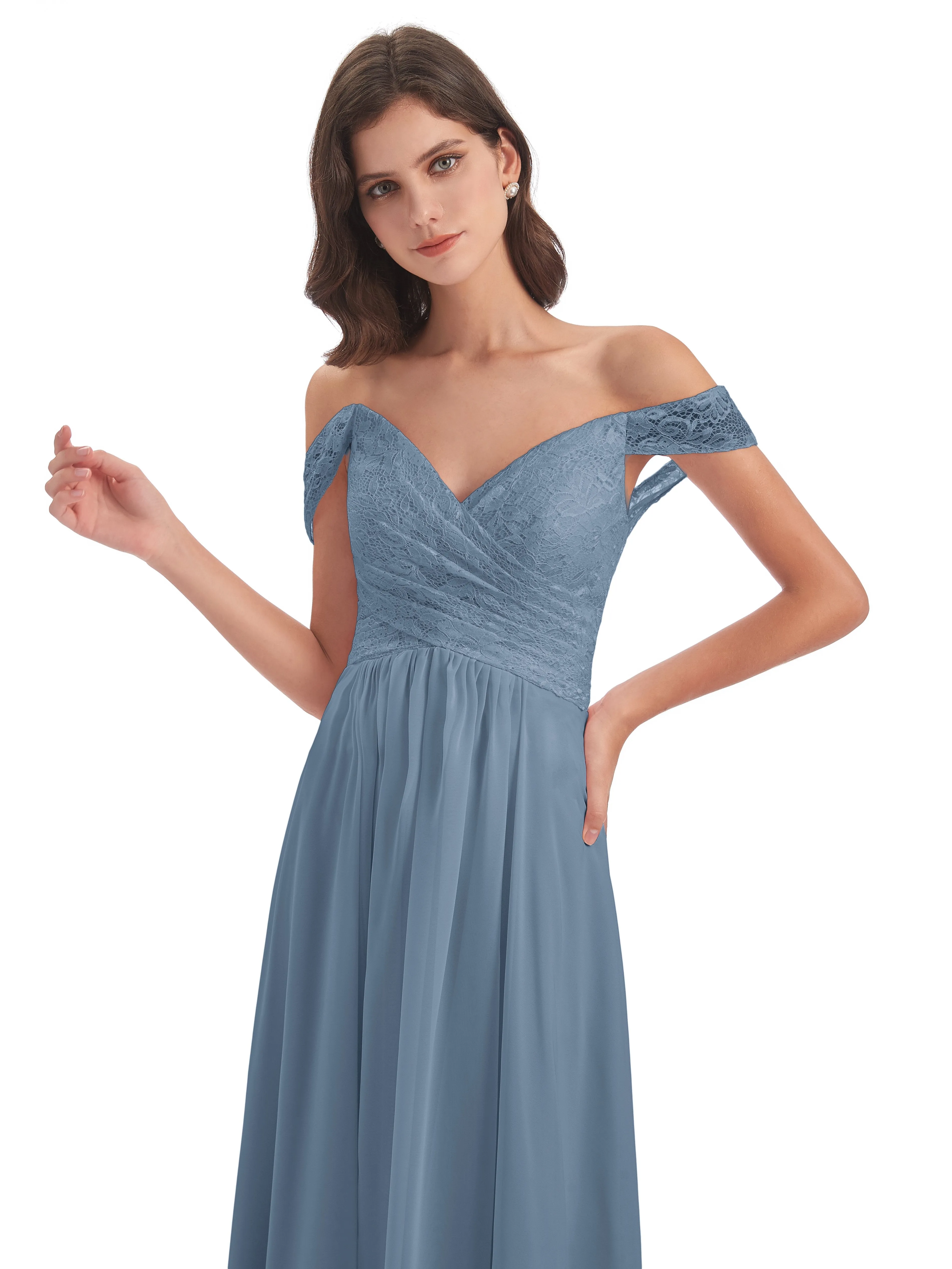 Aurora Chiffon Off The Shoulder Floor-Length Bridesmaid Dresses