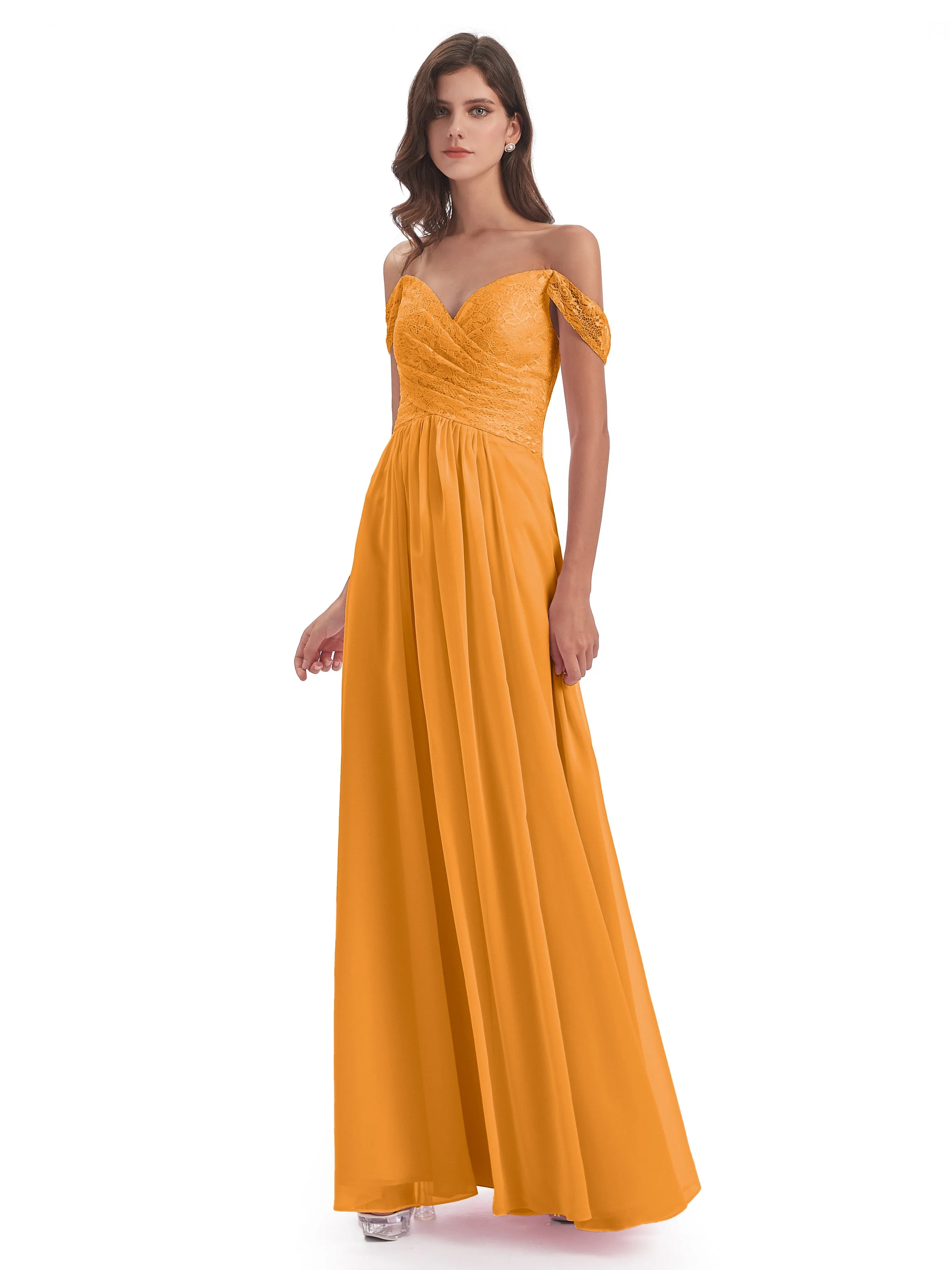 Aurora Chiffon Off The Shoulder Floor-Length Bridesmaid Dresses