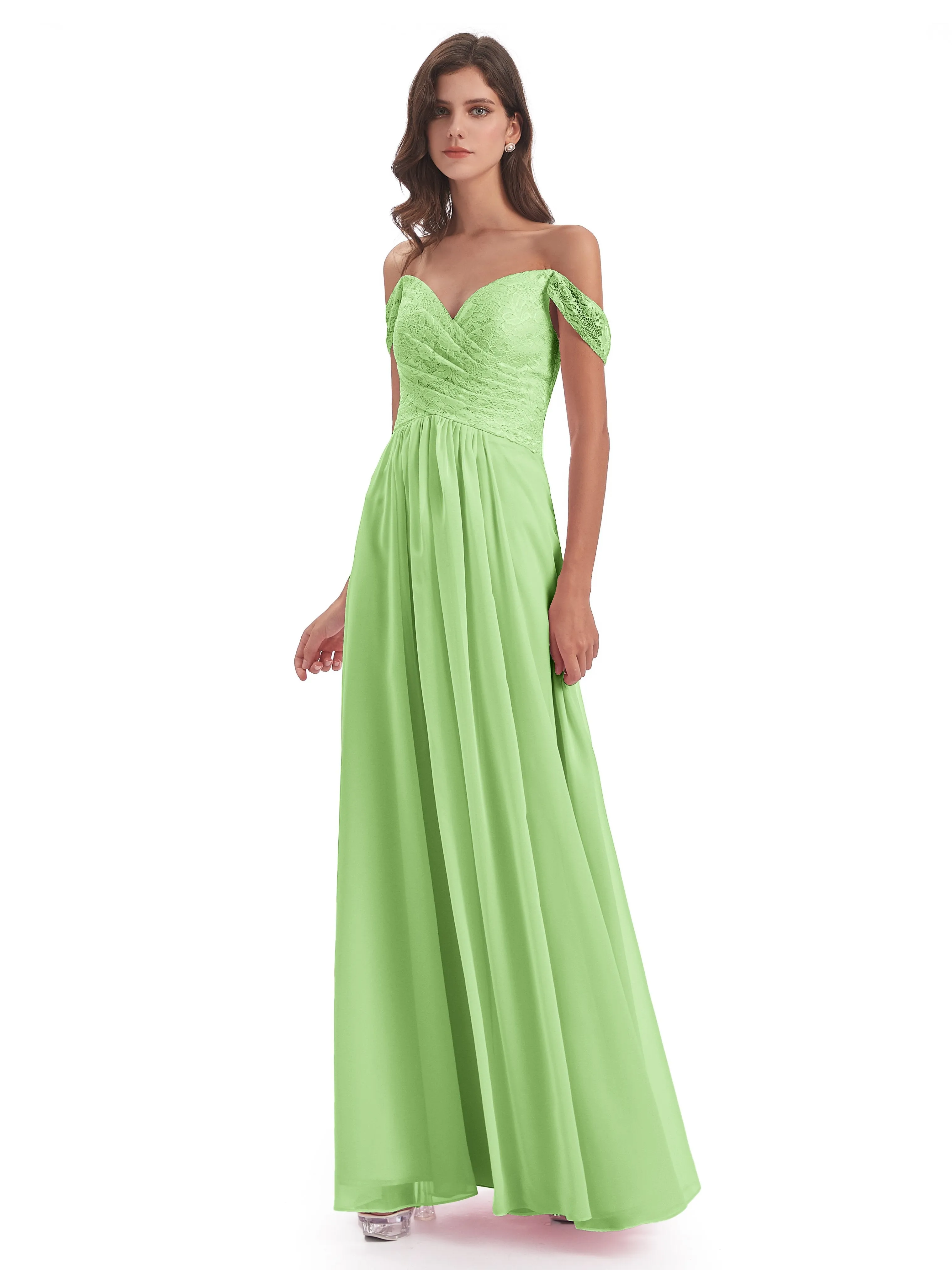 Aurora Chiffon Off The Shoulder Floor-Length Bridesmaid Dresses