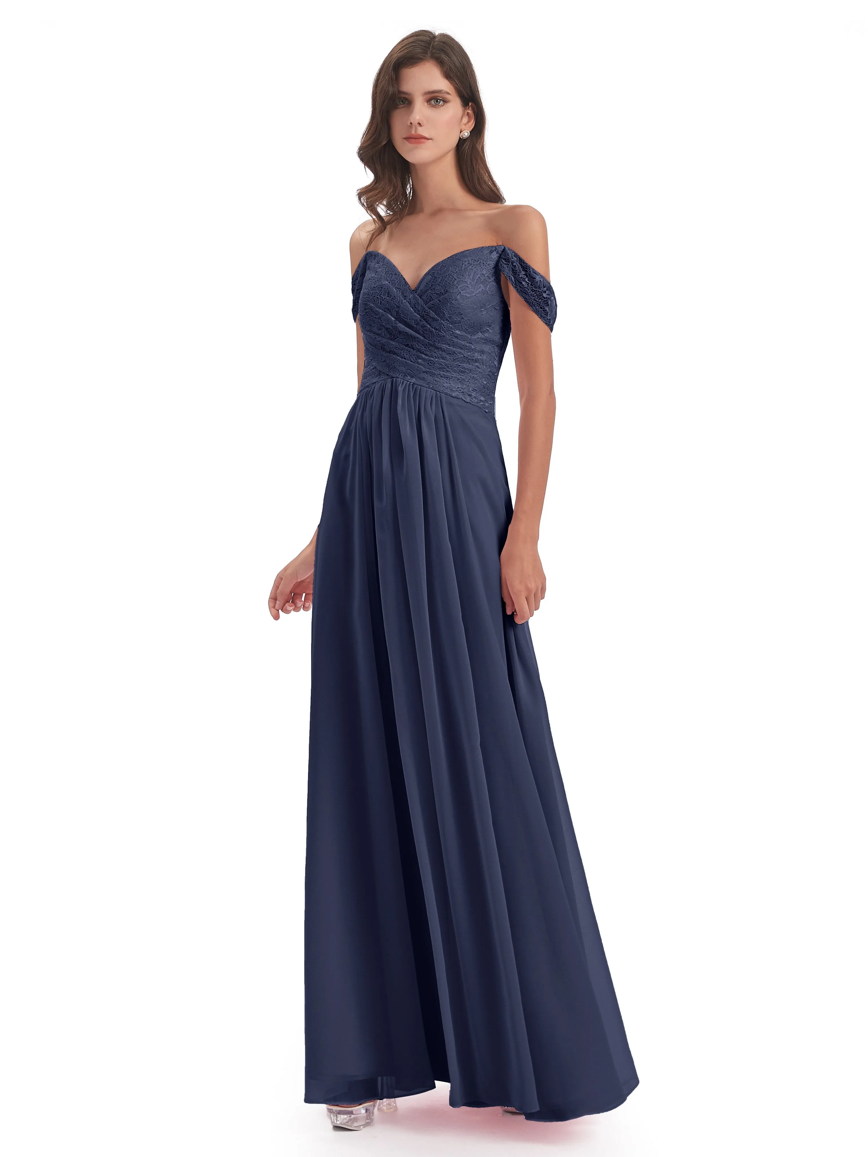 Aurora Chiffon Off The Shoulder Floor-Length Bridesmaid Dresses