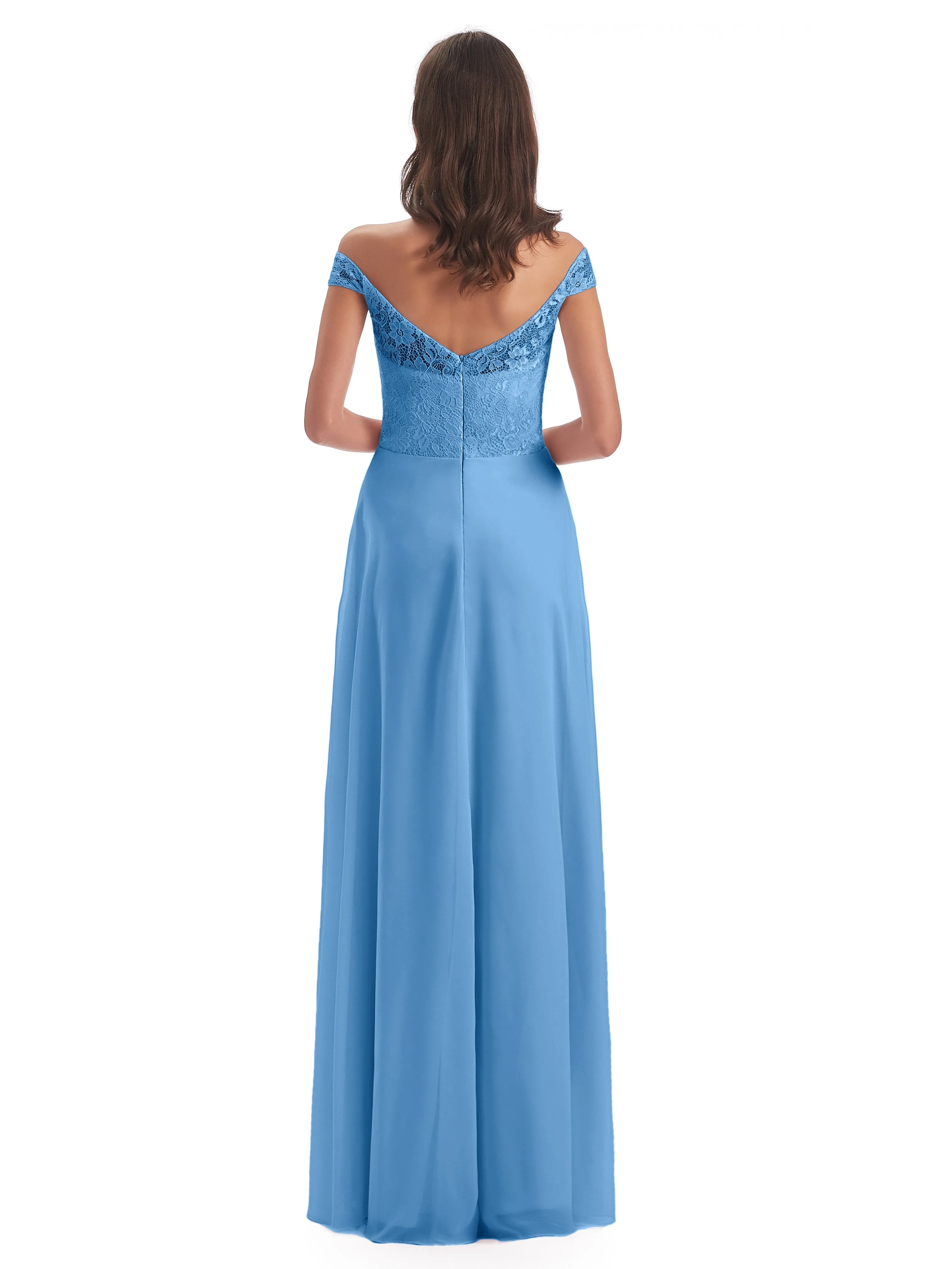 Aurora Chiffon Off The Shoulder Floor-Length Bridesmaid Dresses