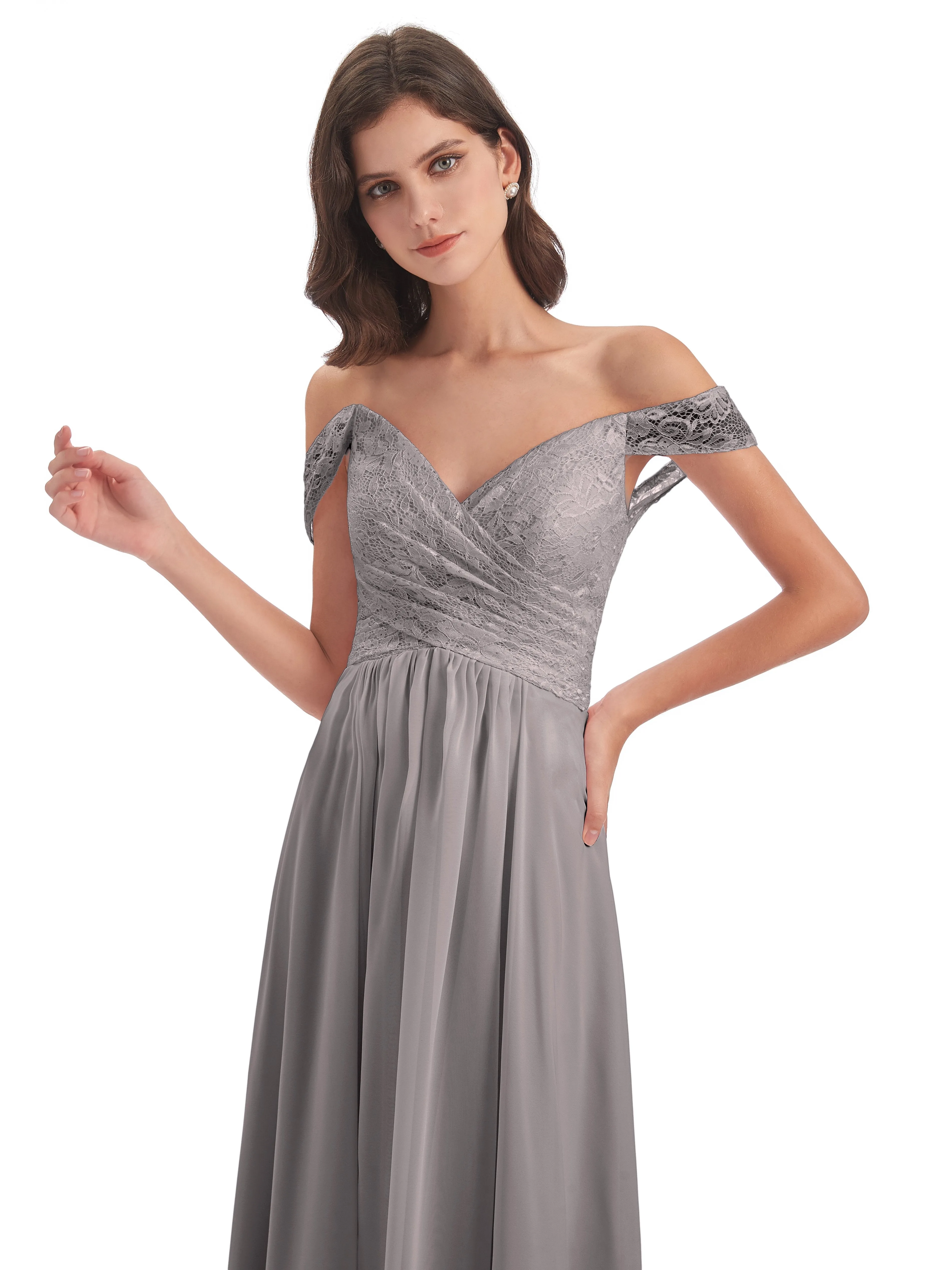 Aurora Chiffon Off The Shoulder Floor-Length Bridesmaid Dresses