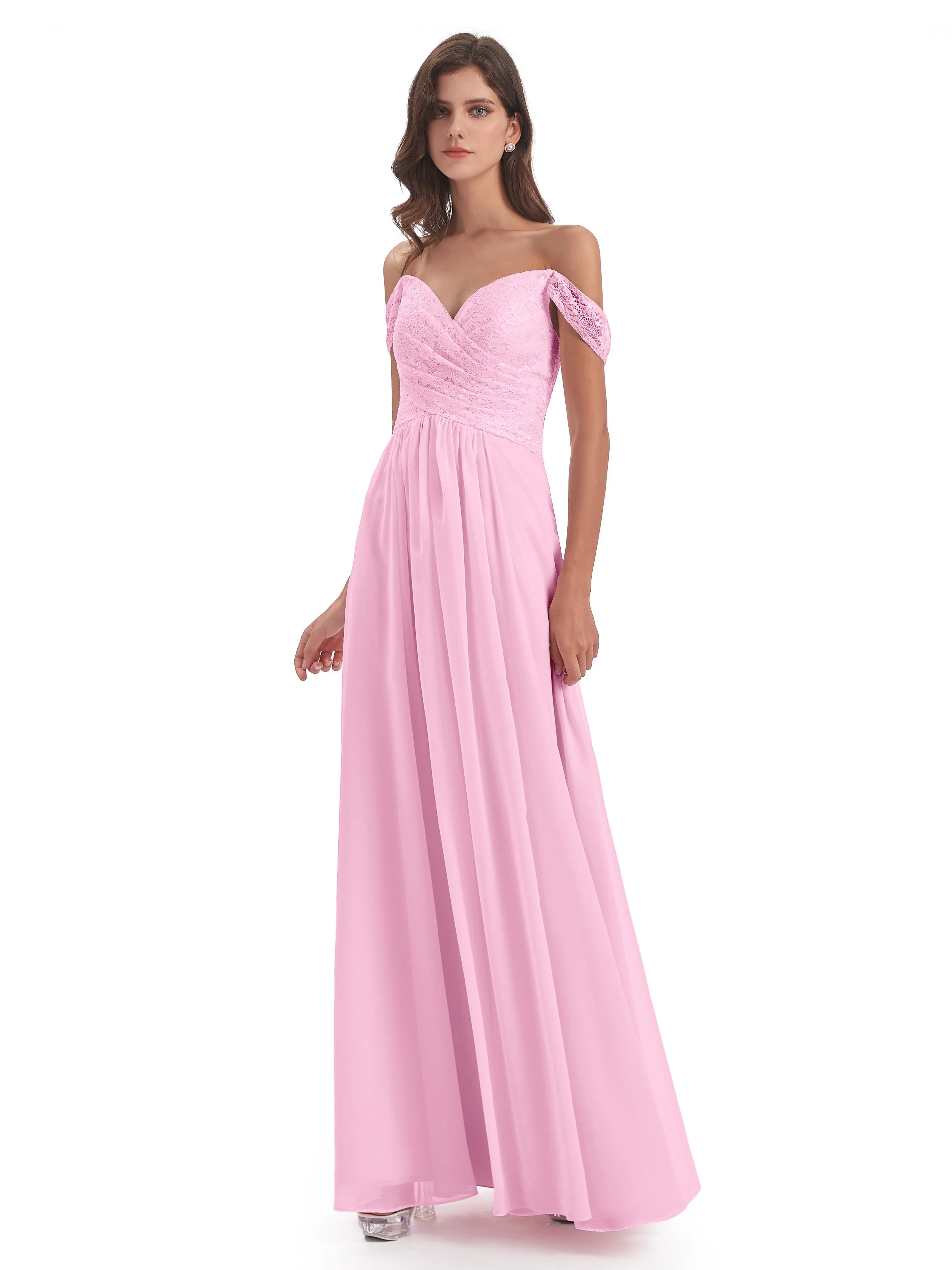 Aurora Chiffon Off The Shoulder Floor-Length Bridesmaid Dresses