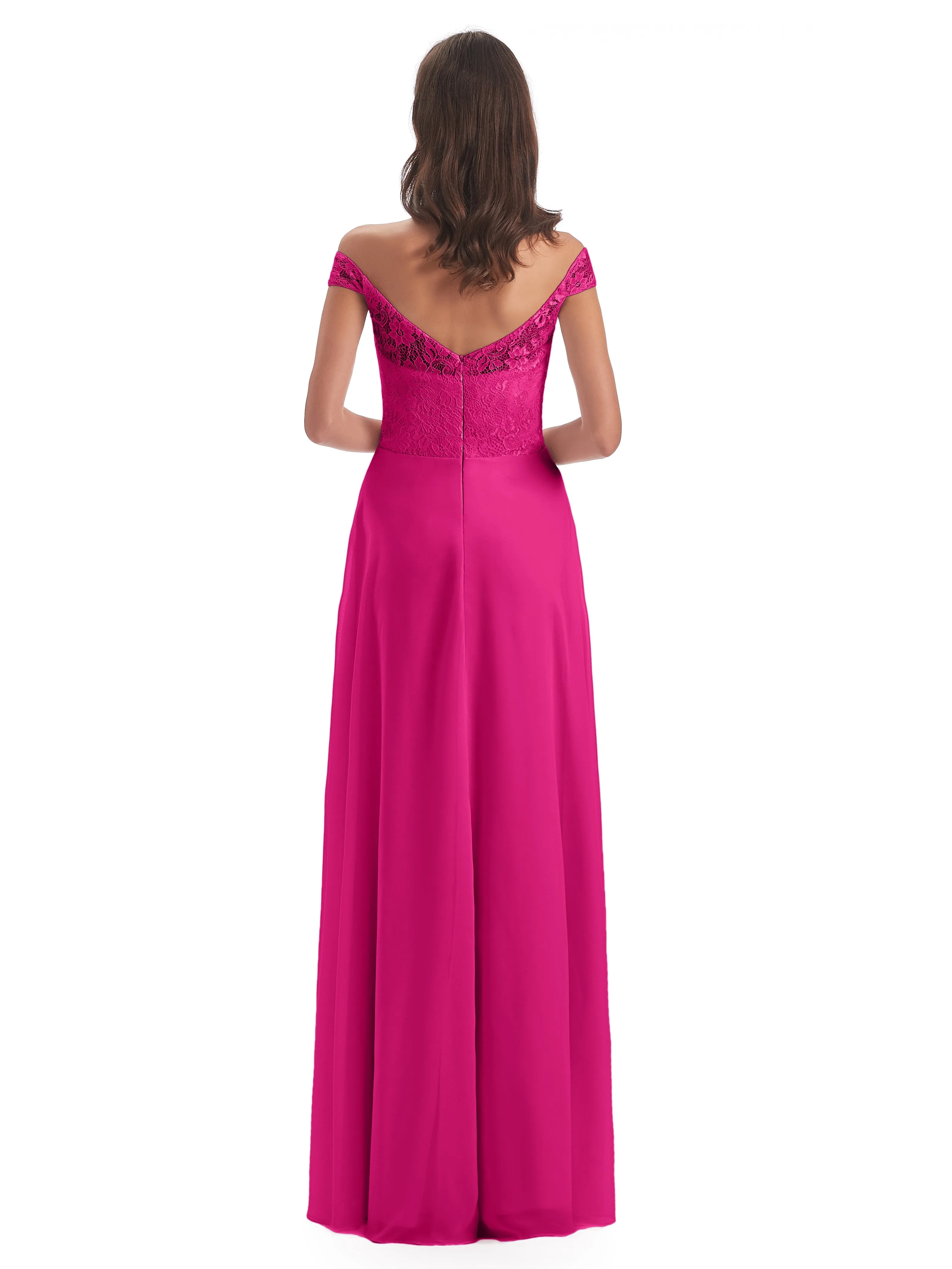 Aurora Chiffon Off The Shoulder Floor-Length Bridesmaid Dresses