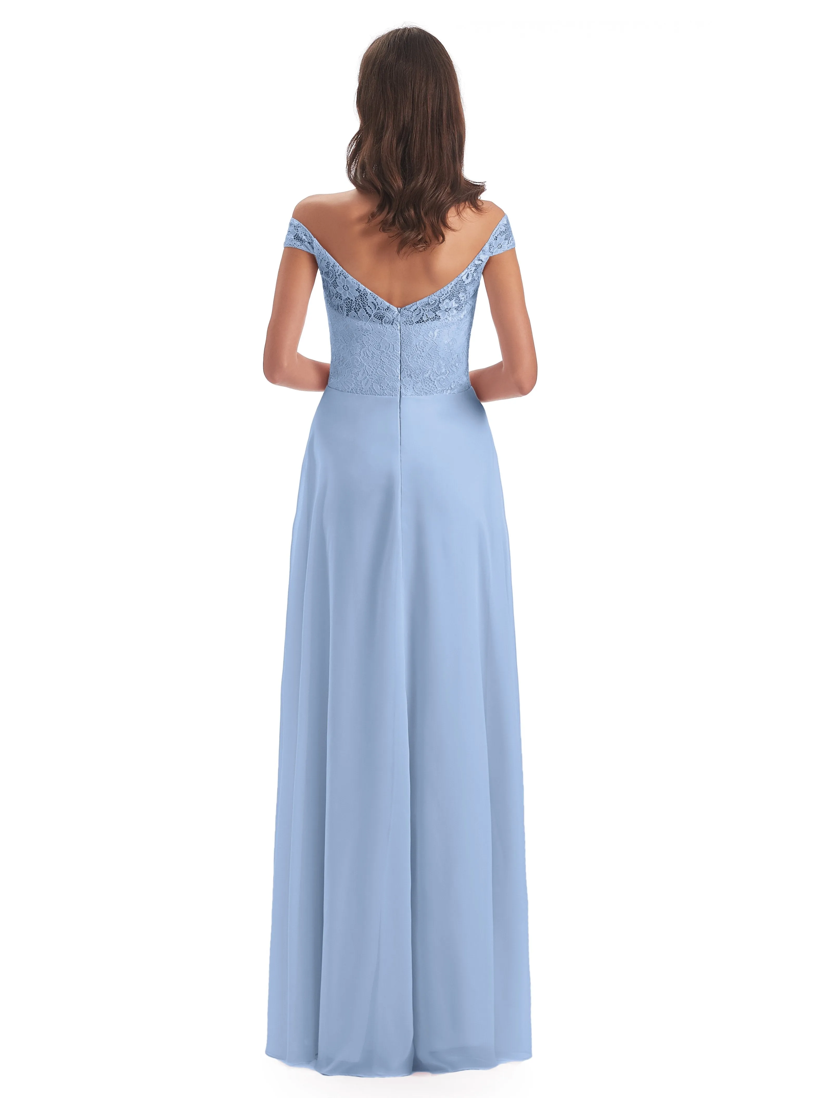 Aurora Chiffon Off The Shoulder Floor-Length Bridesmaid Dresses