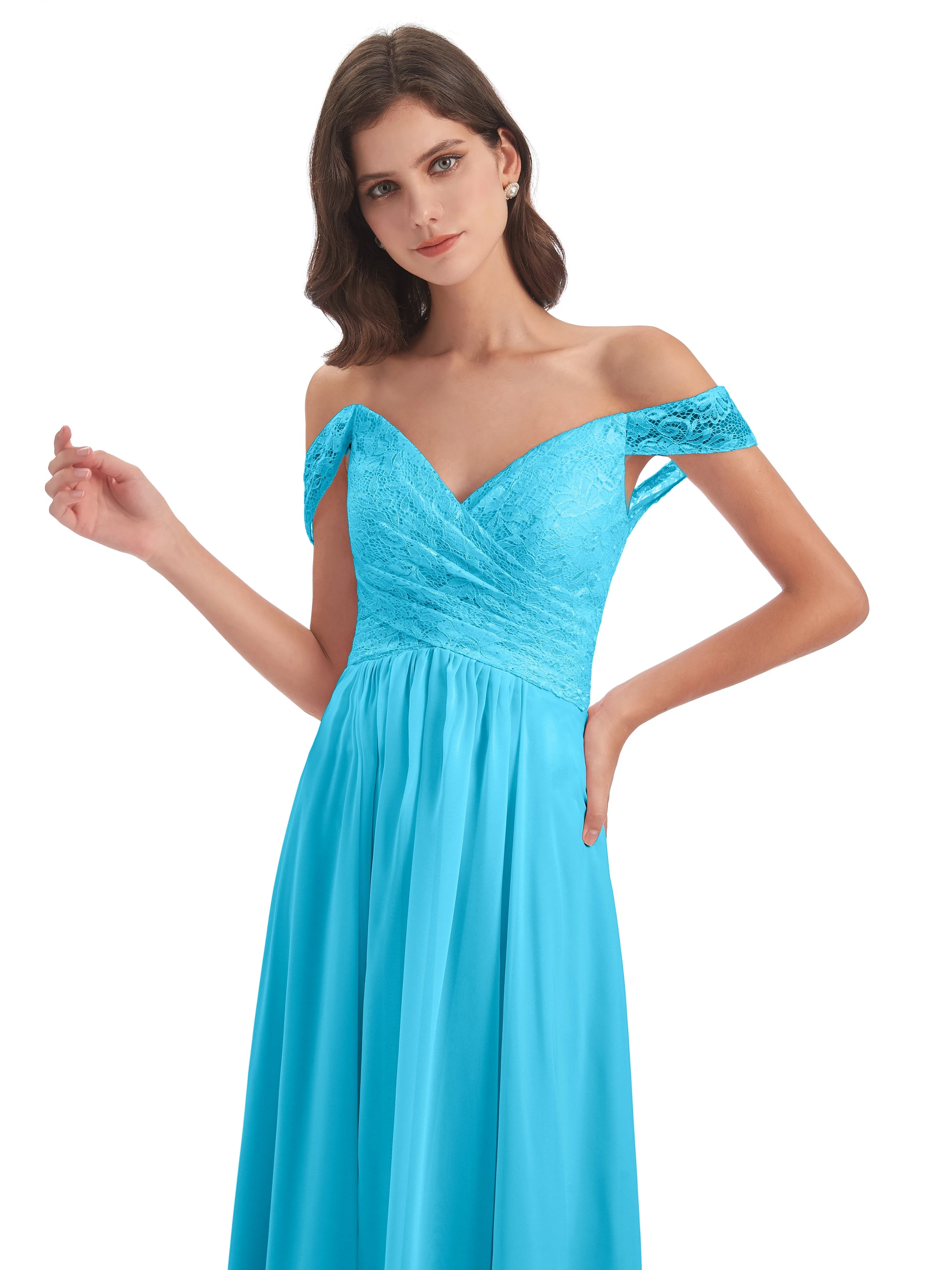 Aurora Chiffon Off The Shoulder Floor-Length Bridesmaid Dresses