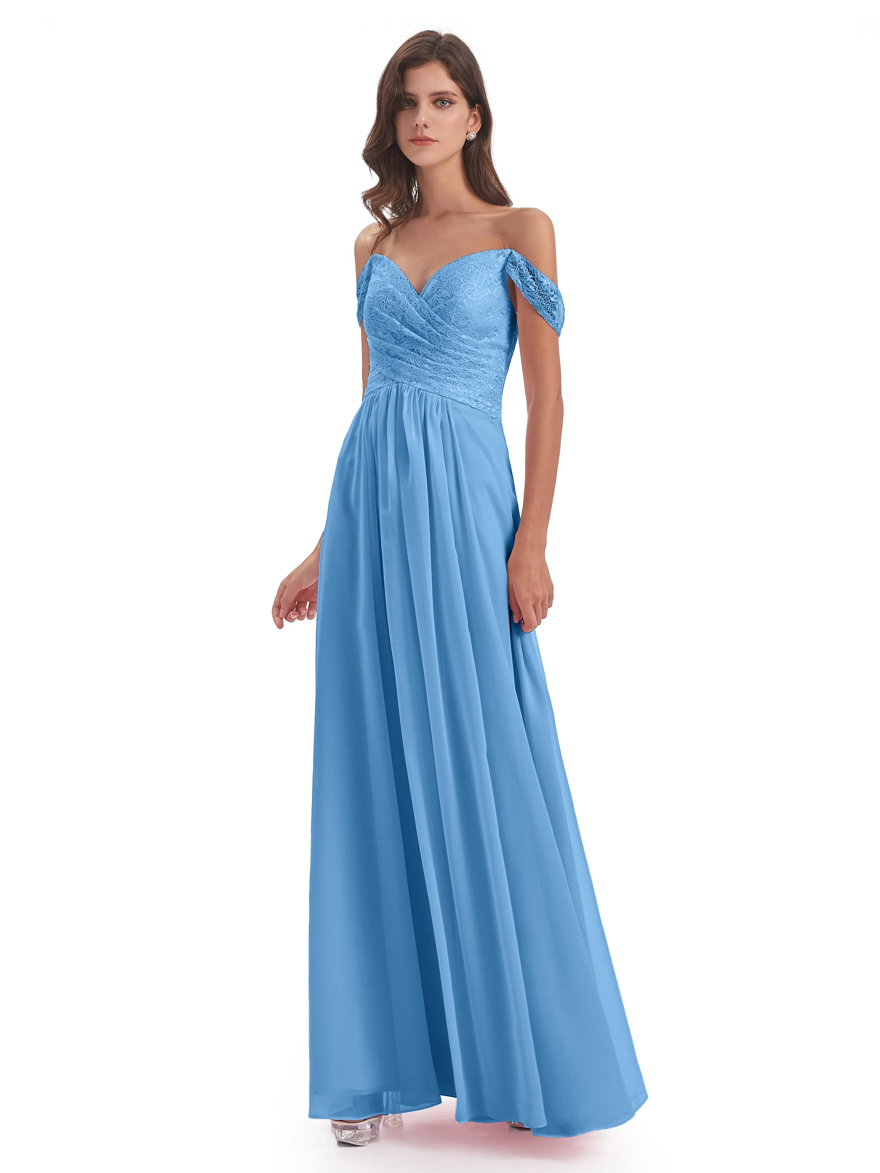 Aurora Chiffon Off The Shoulder Floor-Length Bridesmaid Dresses