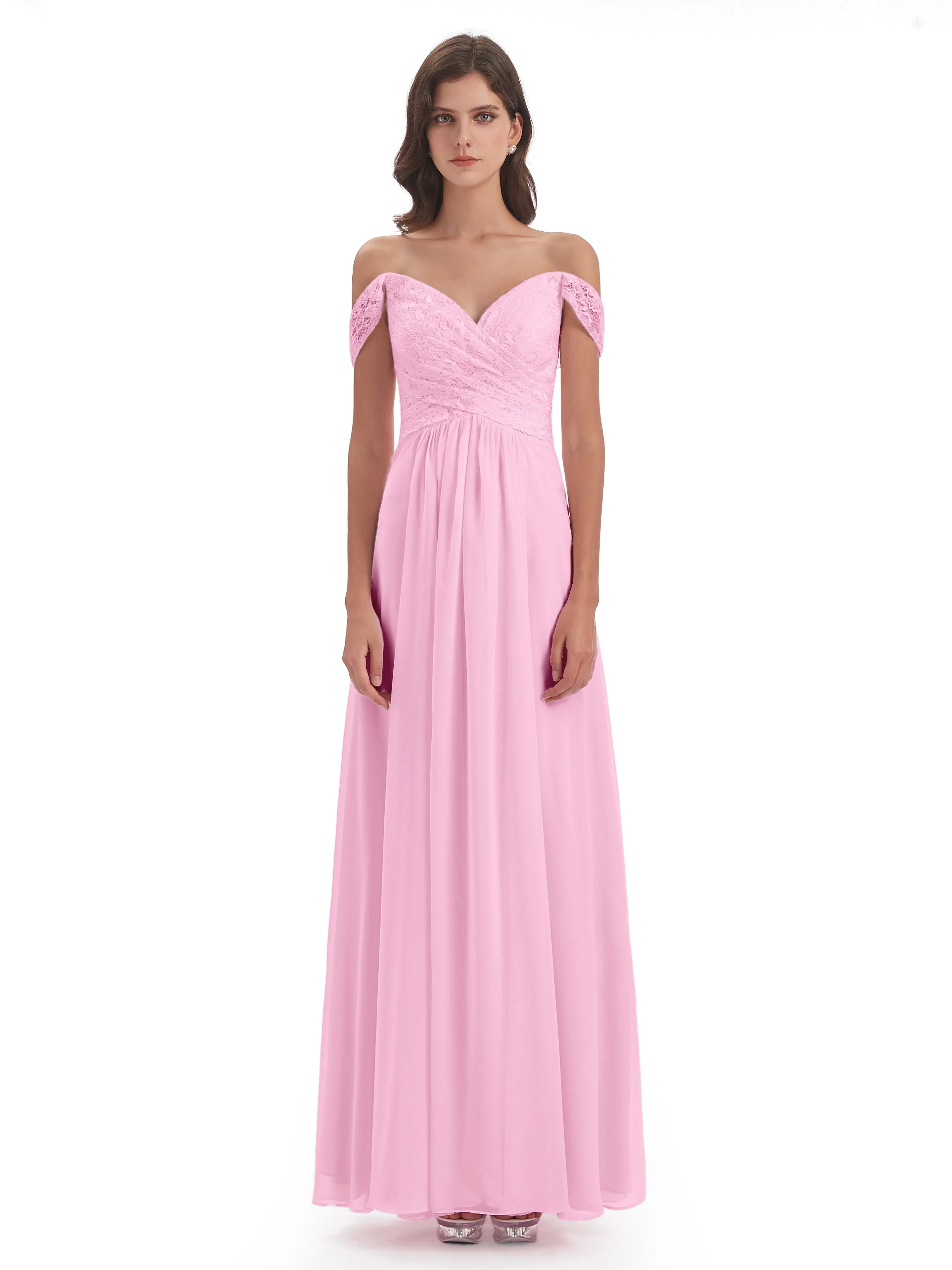 Aurora Chiffon Off The Shoulder Floor-Length Bridesmaid Dresses