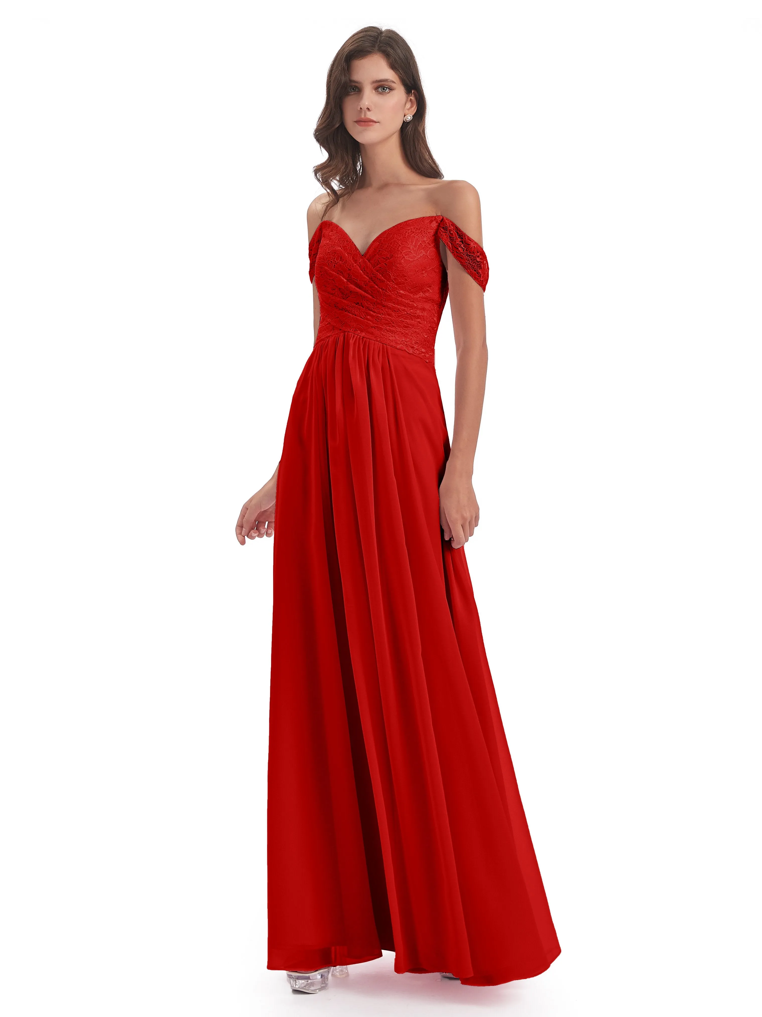 Aurora Chiffon Off The Shoulder Floor-Length Bridesmaid Dresses