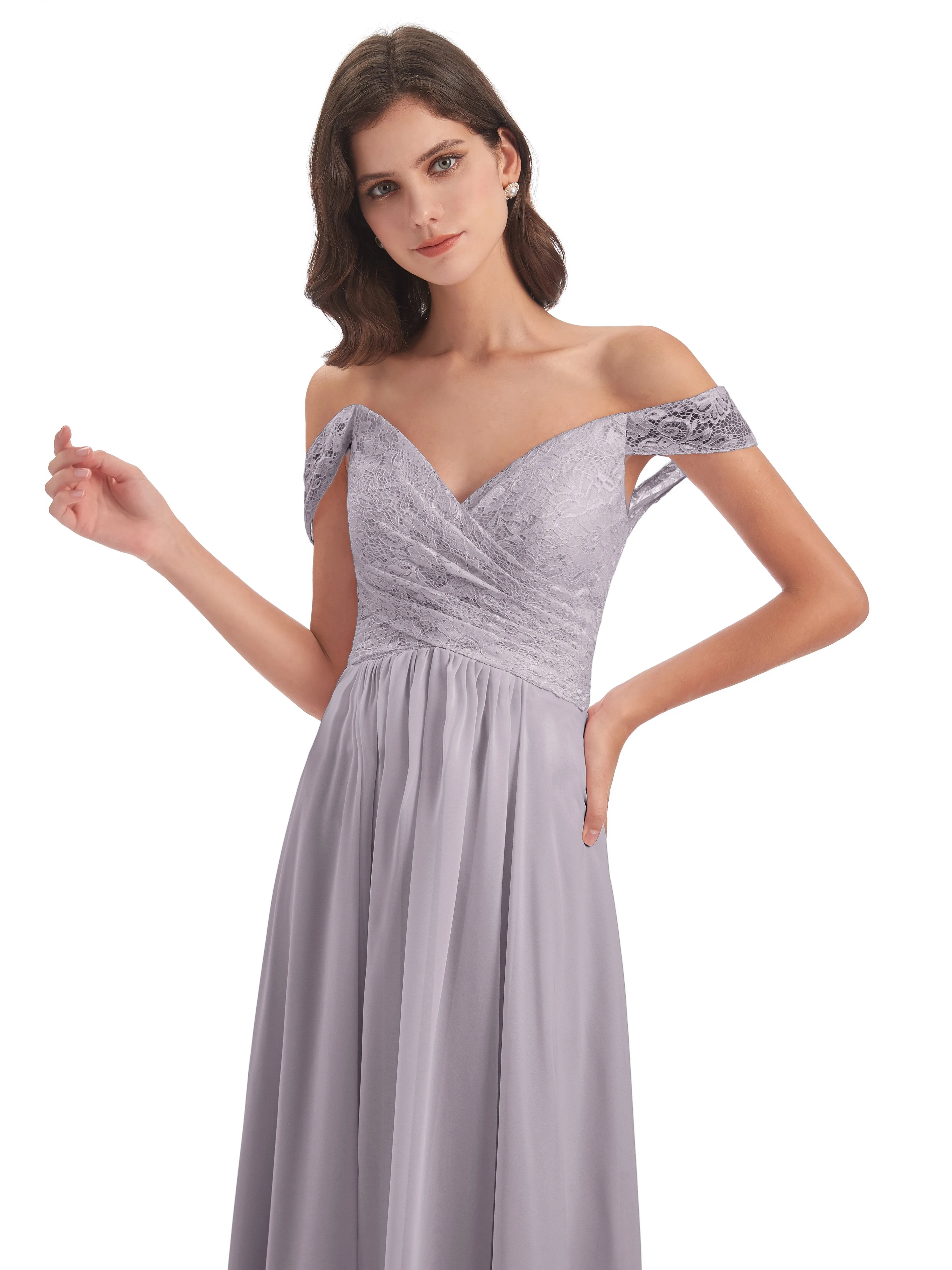 Aurora Chiffon Off The Shoulder Floor-Length Bridesmaid Dresses