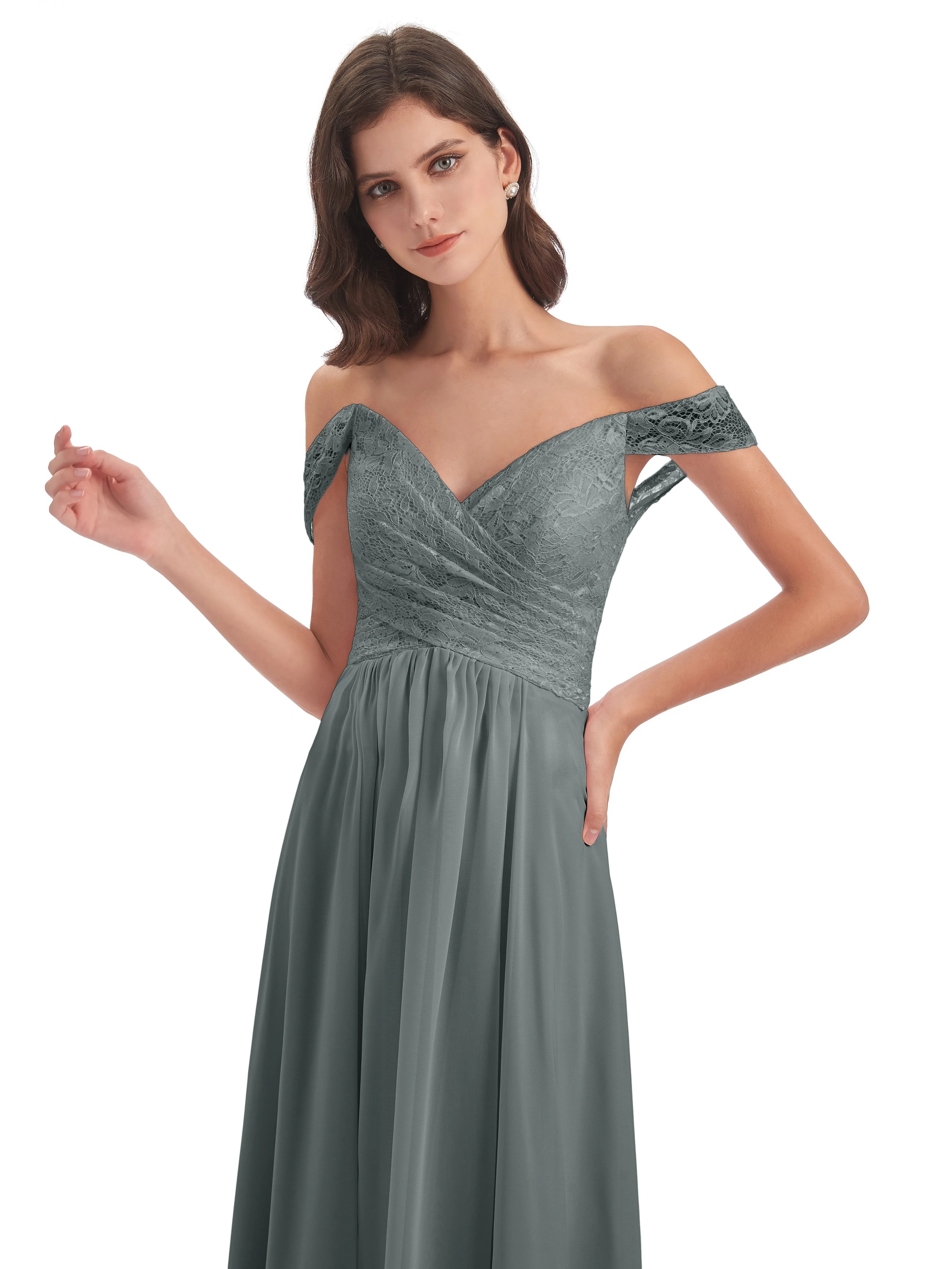 Aurora Chiffon Off The Shoulder Floor-Length Bridesmaid Dresses