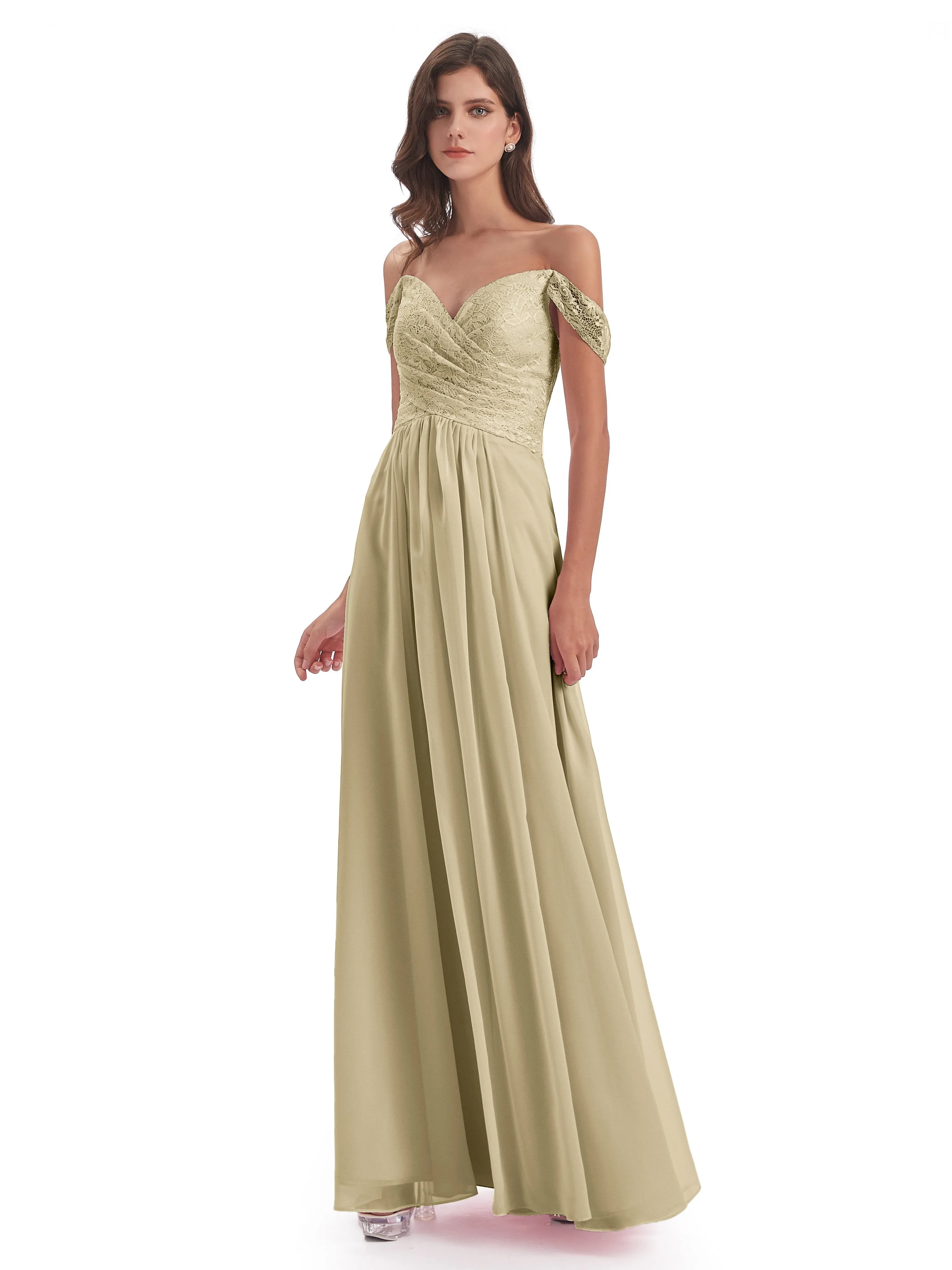 Aurora Chiffon Off The Shoulder Floor-Length Bridesmaid Dresses