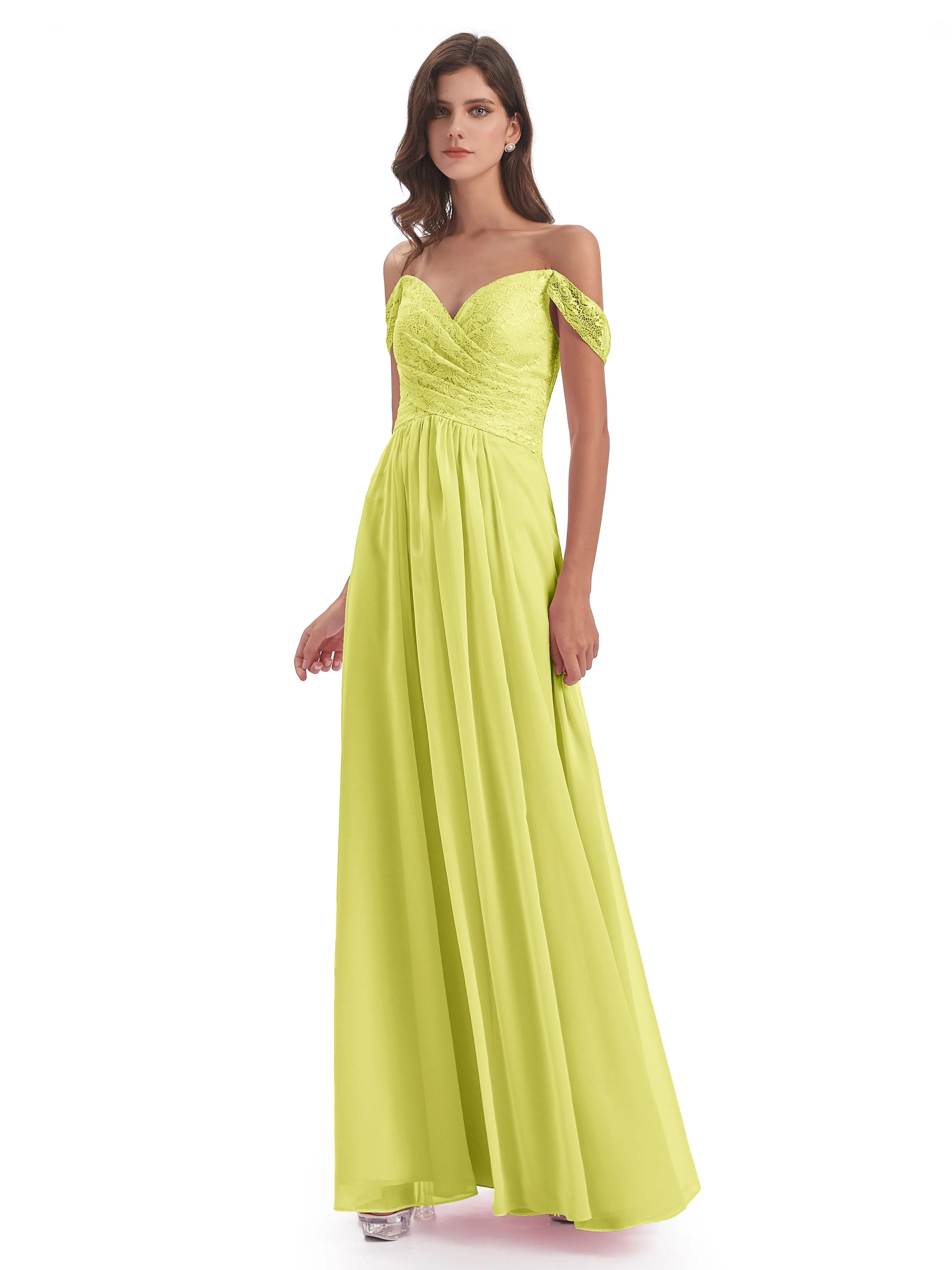 Aurora Chiffon Off The Shoulder Floor-Length Bridesmaid Dresses