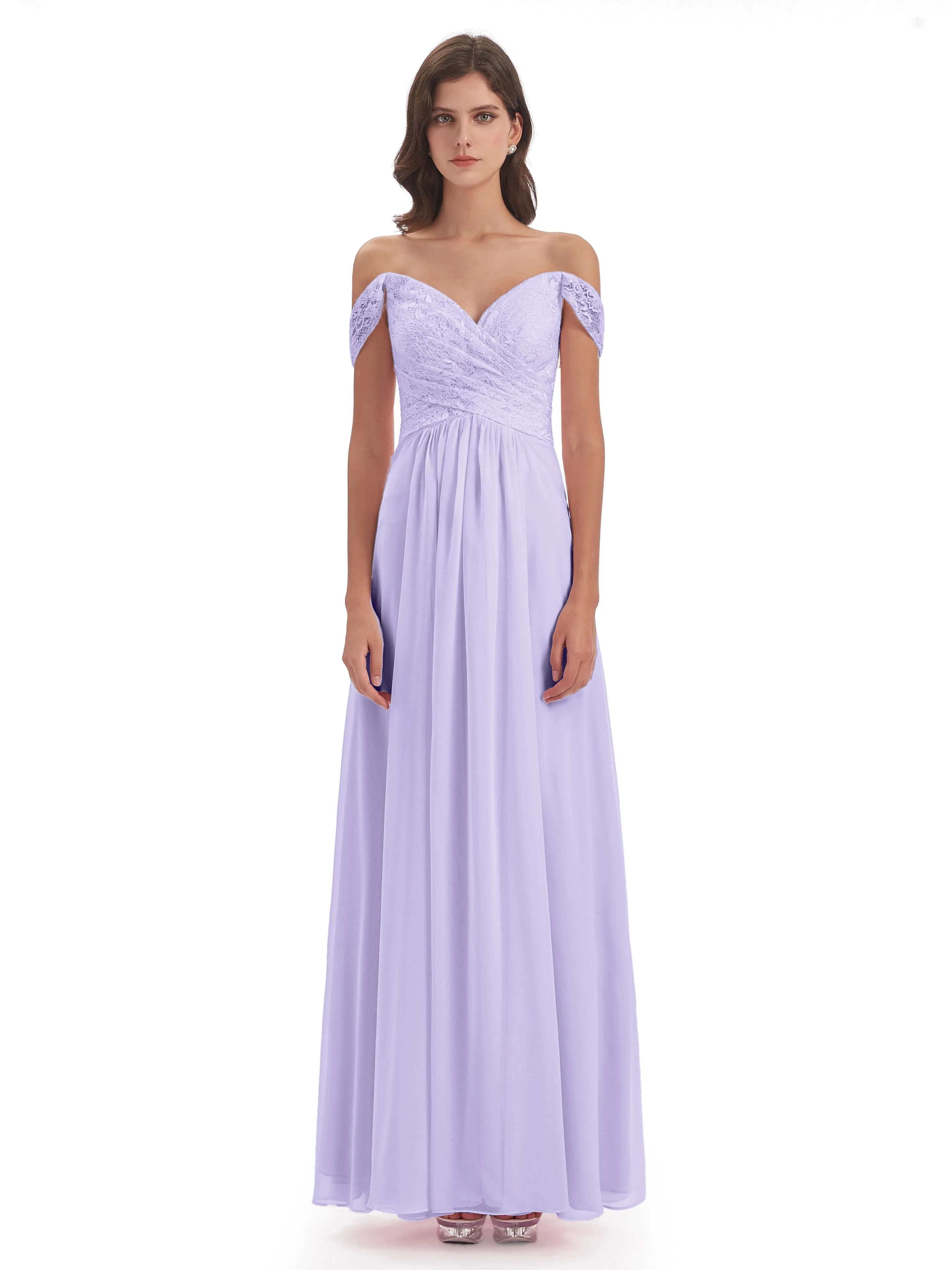 Aurora Chiffon Off The Shoulder Floor-Length Bridesmaid Dresses