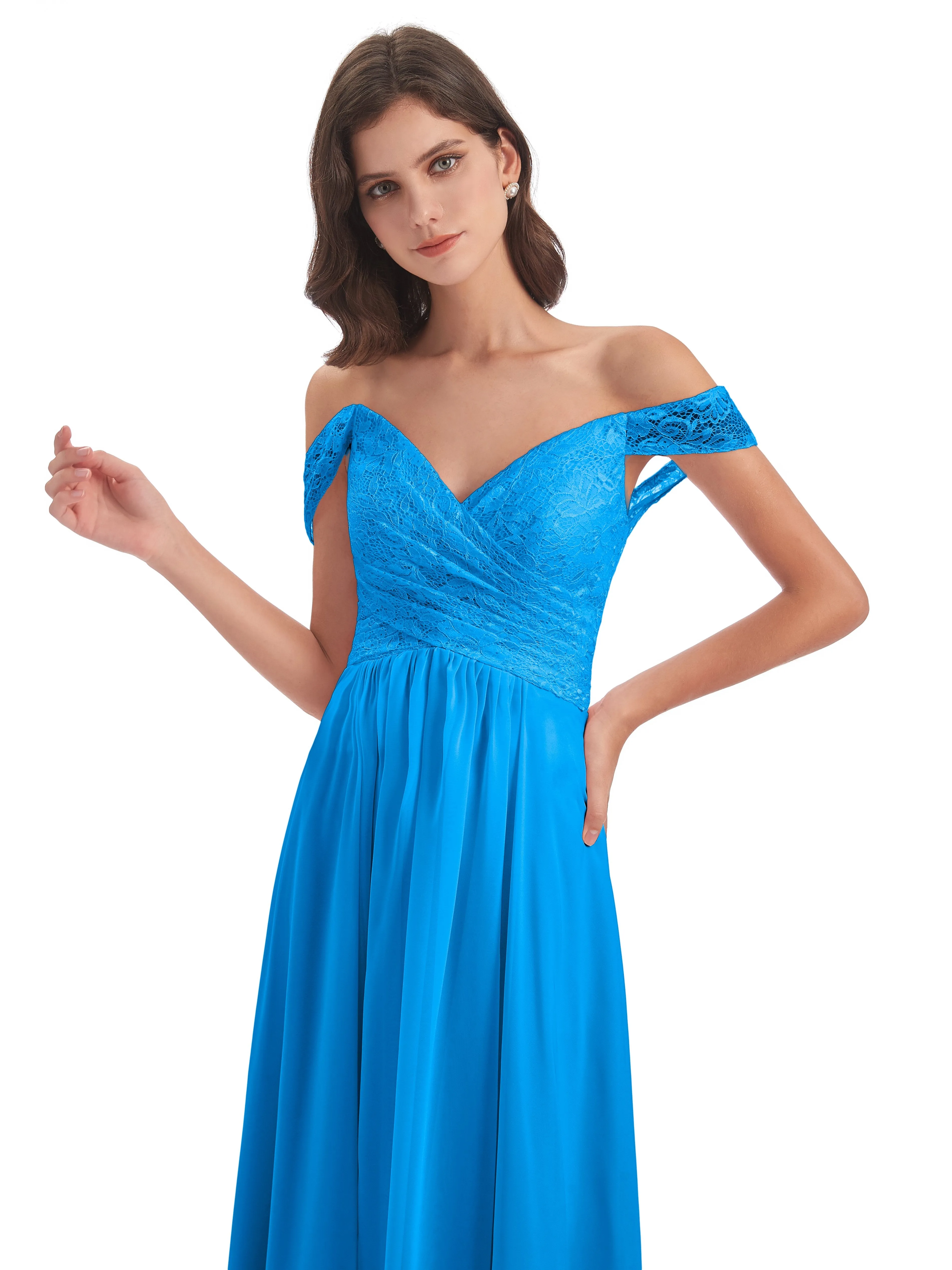 Aurora Chiffon Off The Shoulder Floor-Length Bridesmaid Dresses