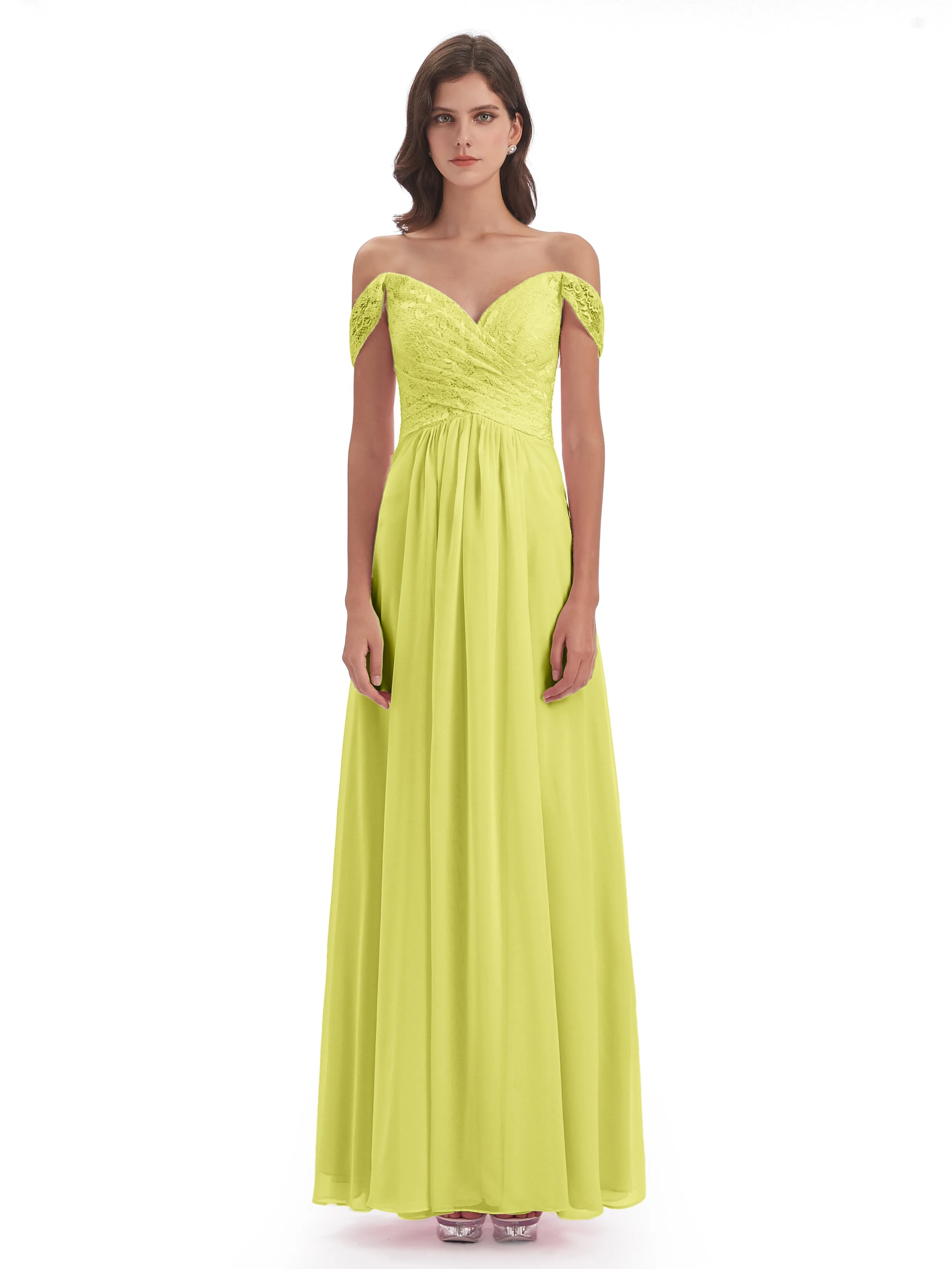 Aurora Chiffon Off The Shoulder Floor-Length Bridesmaid Dresses