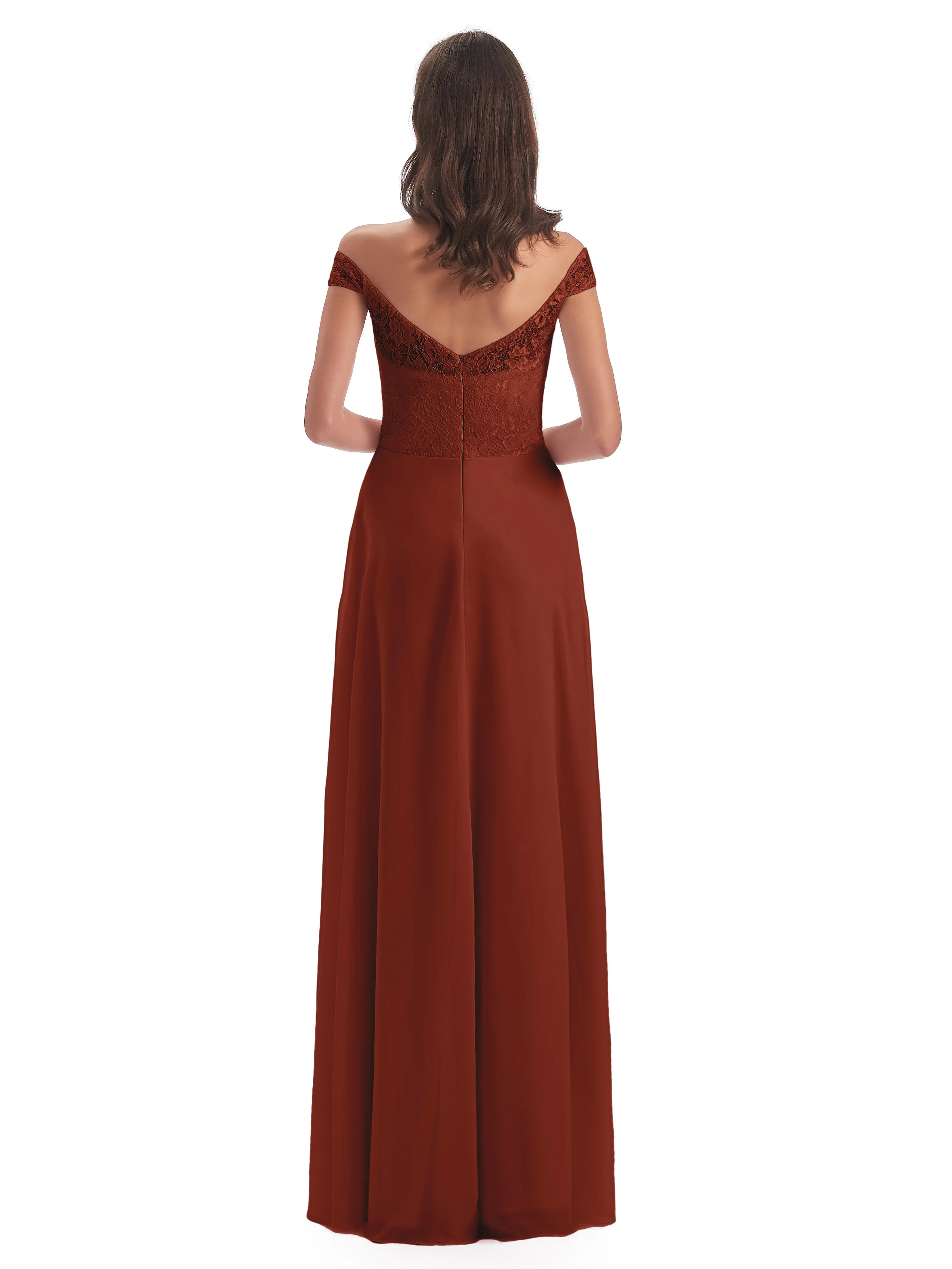 Aurora Chiffon Off The Shoulder Floor-Length Bridesmaid Dresses