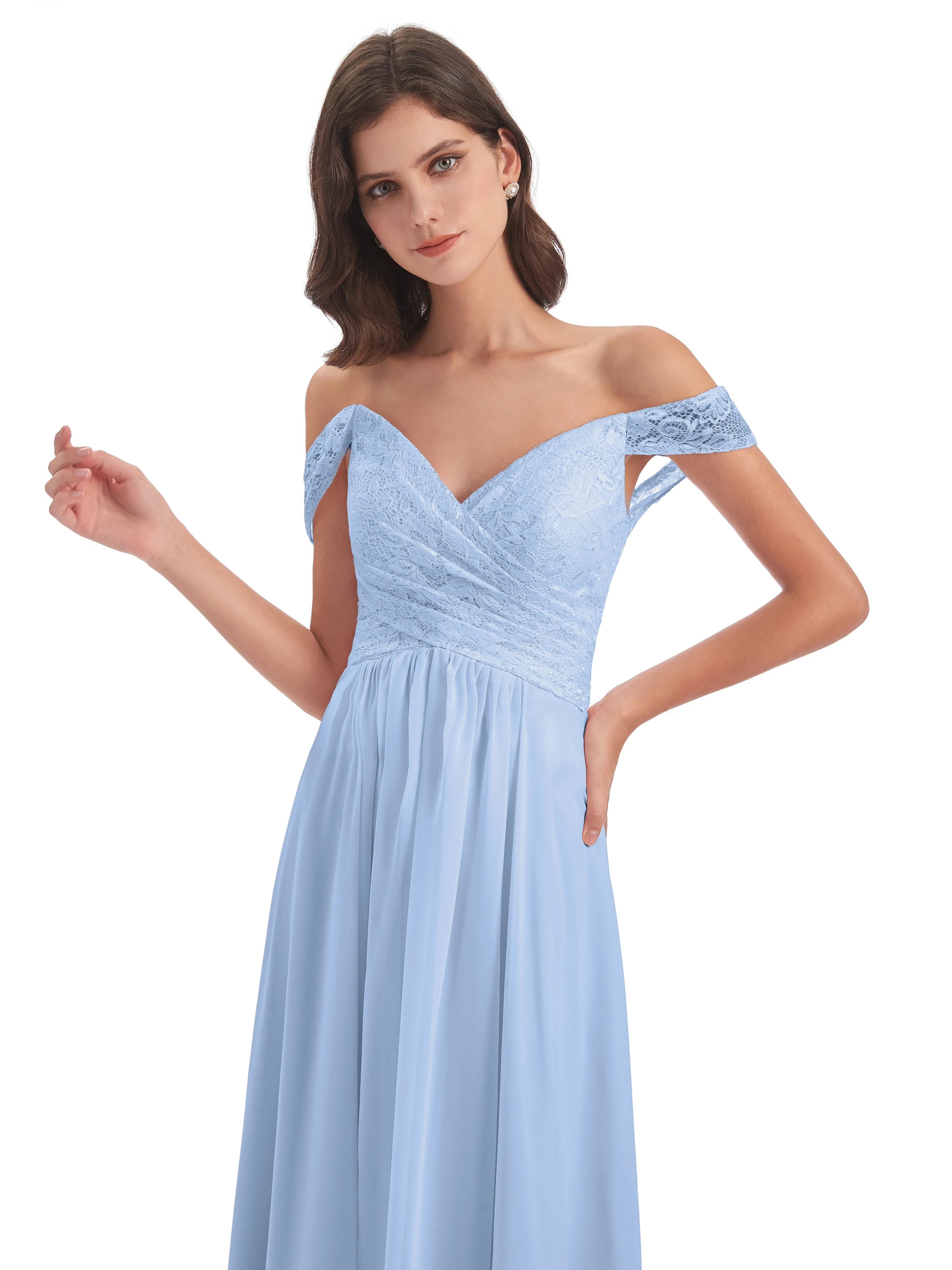 Aurora Chiffon Off The Shoulder Floor-Length Bridesmaid Dresses