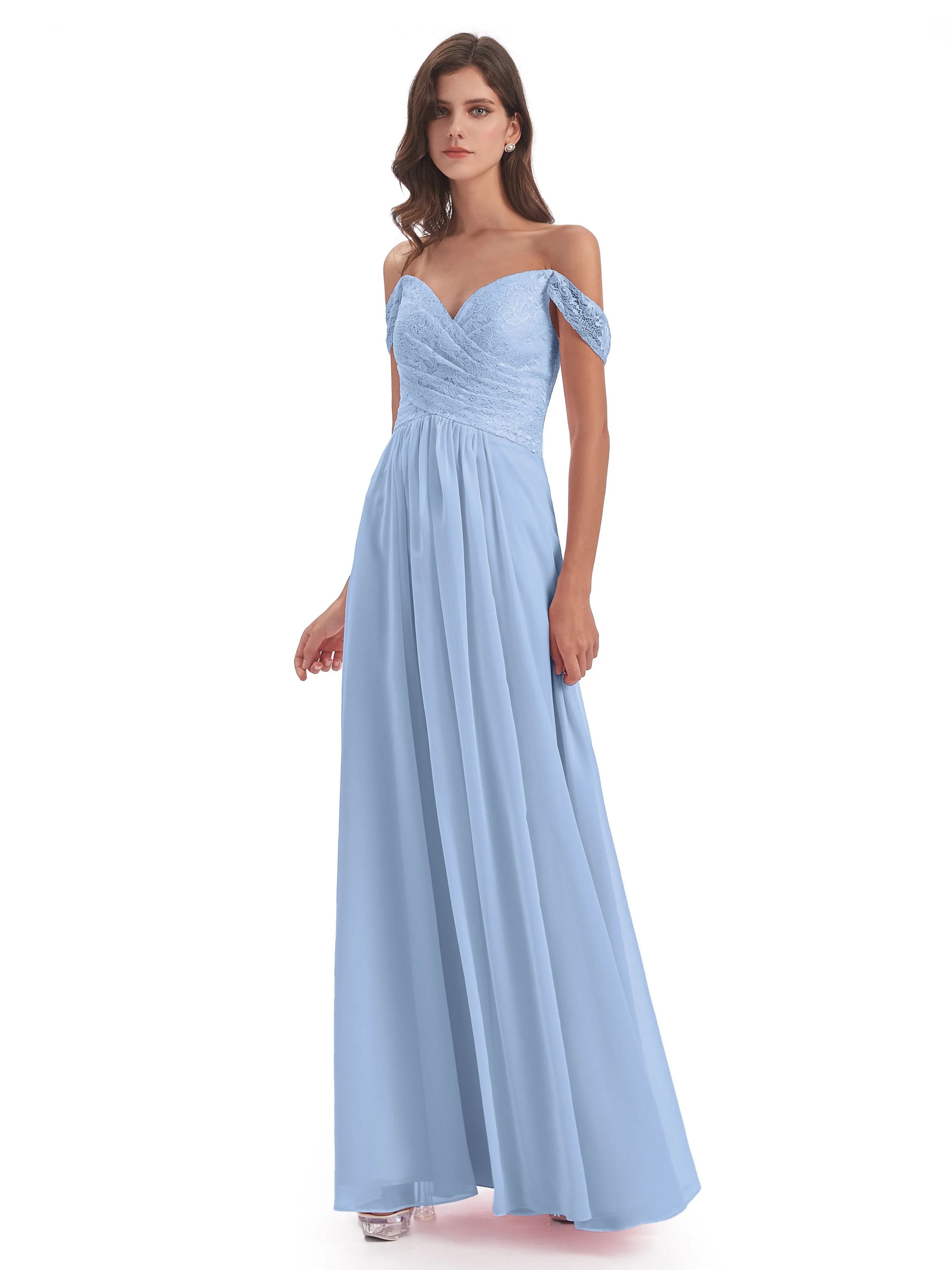 Aurora Chiffon Off The Shoulder Floor-Length Bridesmaid Dresses