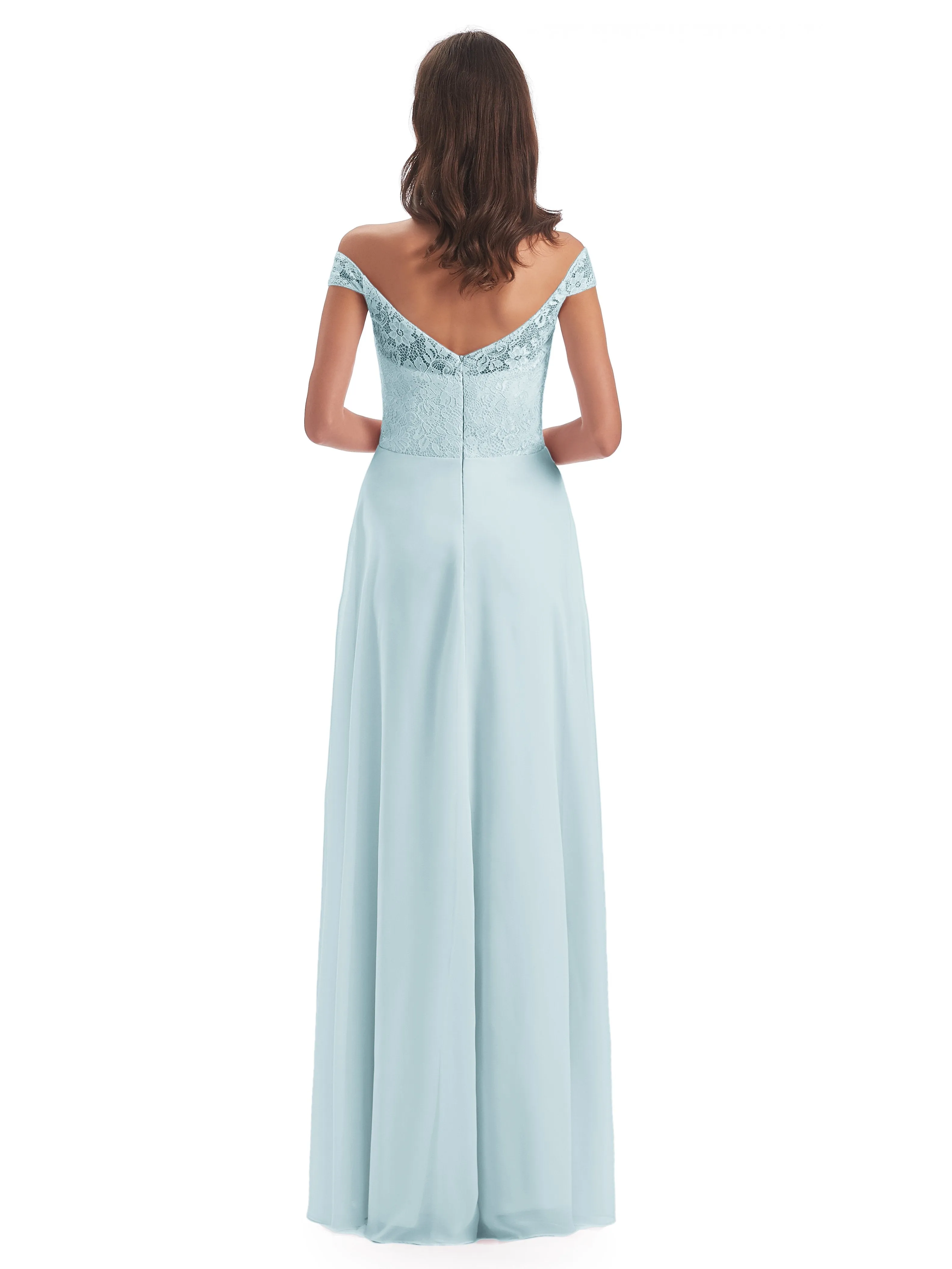 Aurora Chiffon Off The Shoulder Floor-Length Bridesmaid Dresses