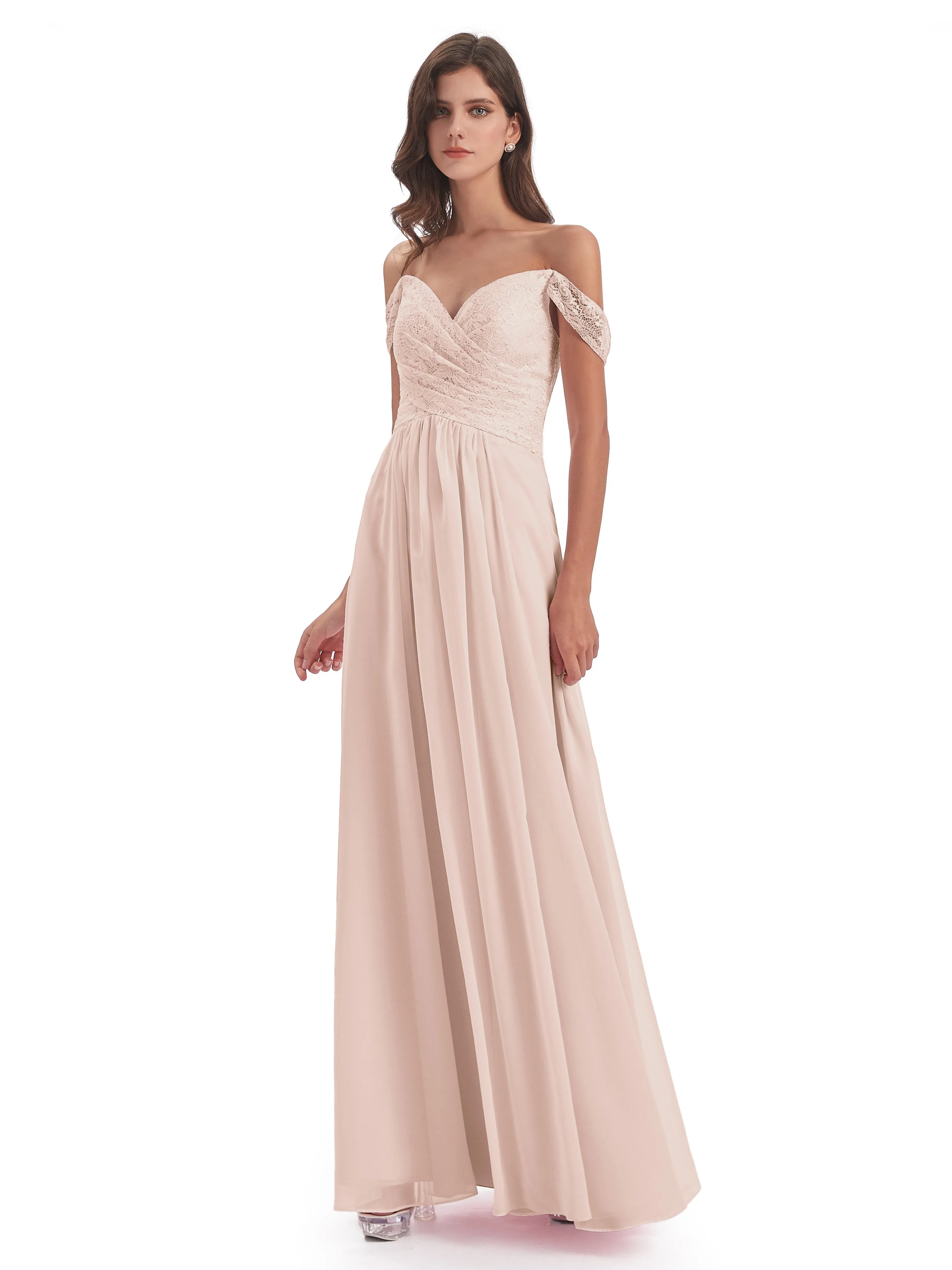 Aurora Chiffon Off The Shoulder Floor-Length Bridesmaid Dresses