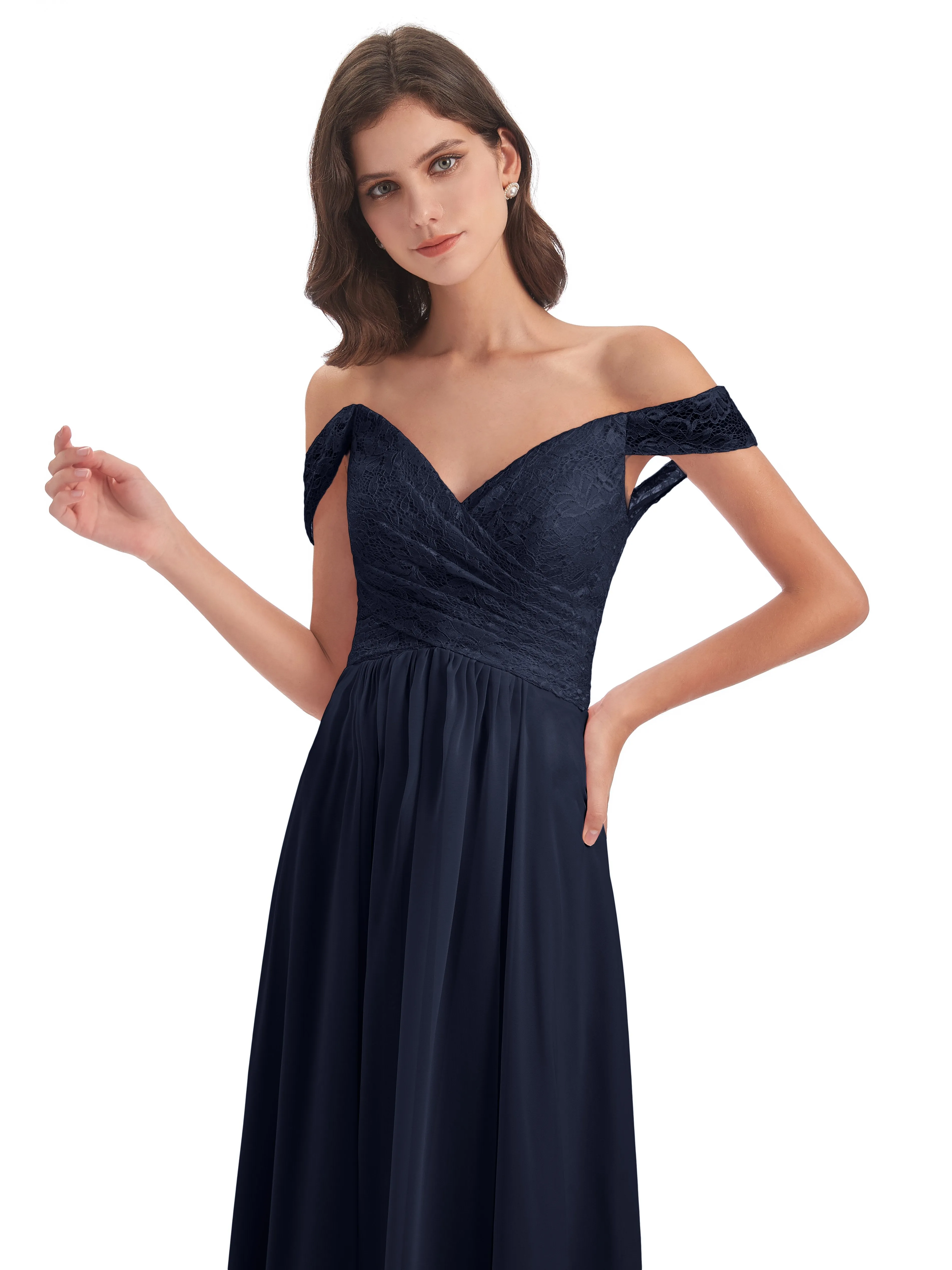 Aurora Chiffon Off The Shoulder Floor-Length Bridesmaid Dresses