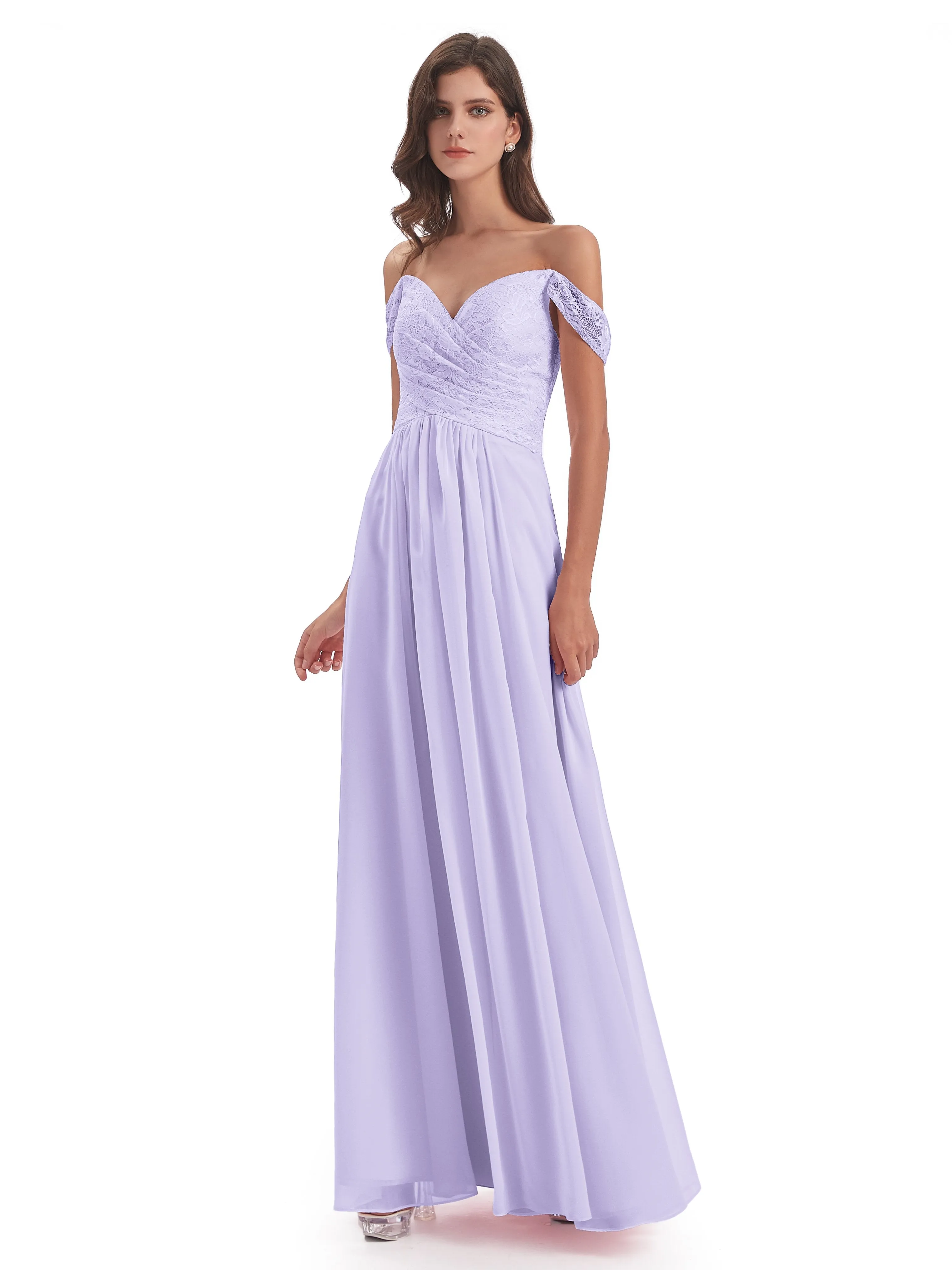 Aurora Chiffon Off The Shoulder Floor-Length Bridesmaid Dresses