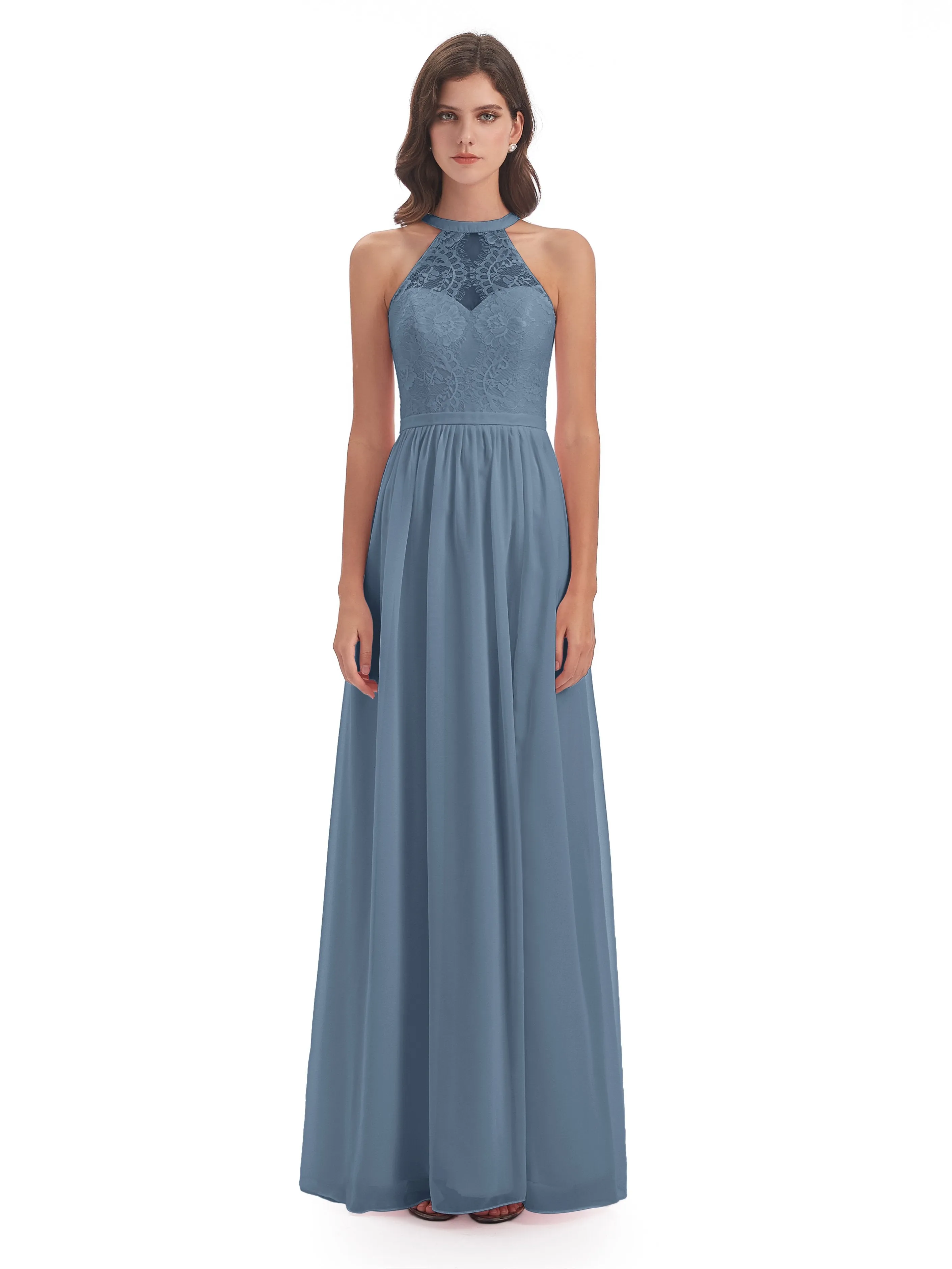 Ava Lace/Chiffon Split Floor-Length Bridesmaid Dresses