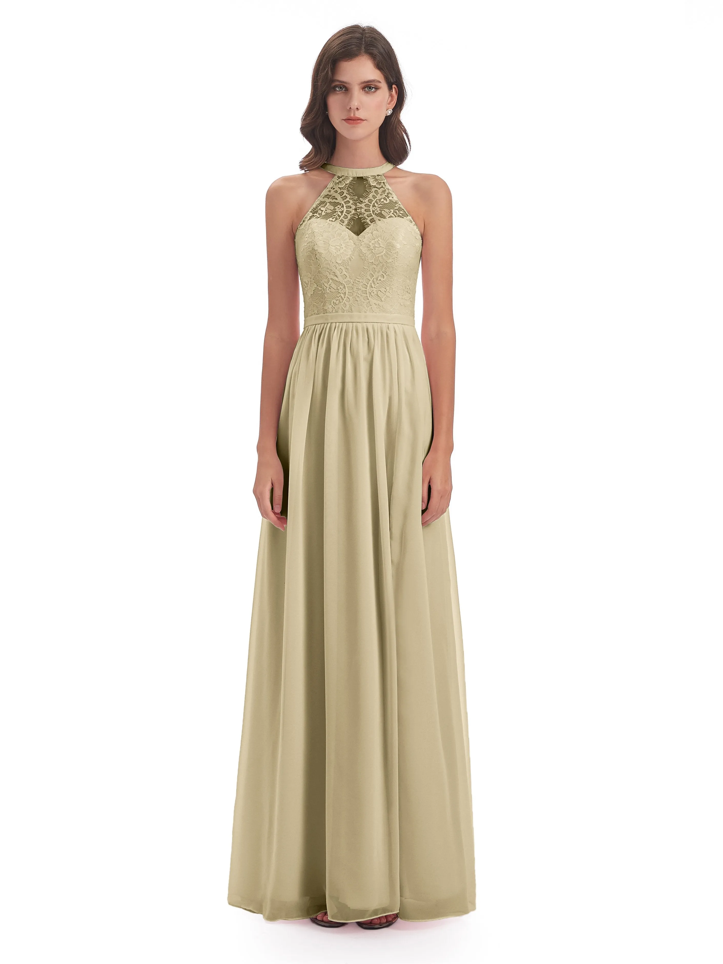 Ava Lace/Chiffon Split Floor-Length Bridesmaid Dresses