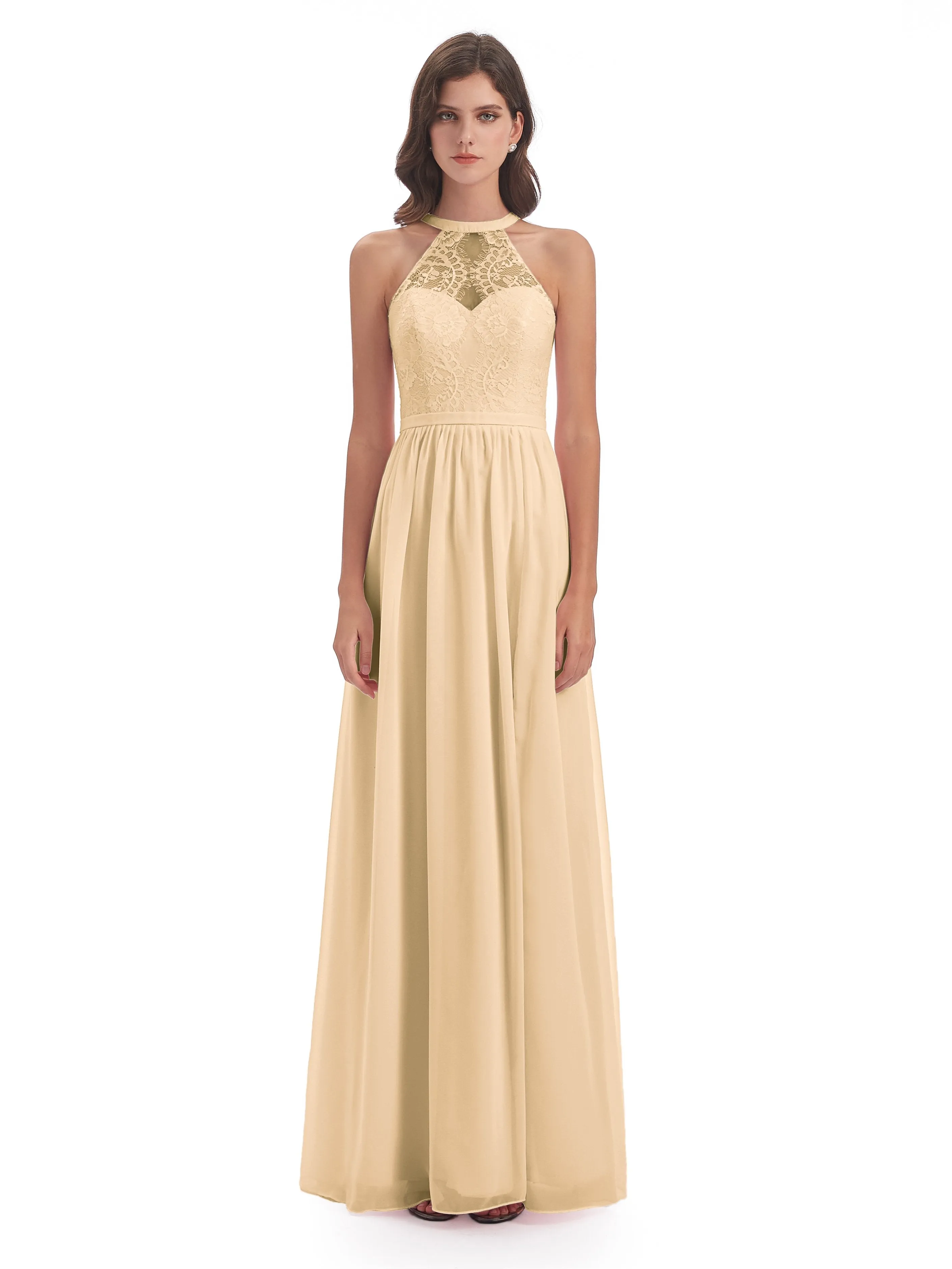 Ava Lace/Chiffon Split Floor-Length Bridesmaid Dresses