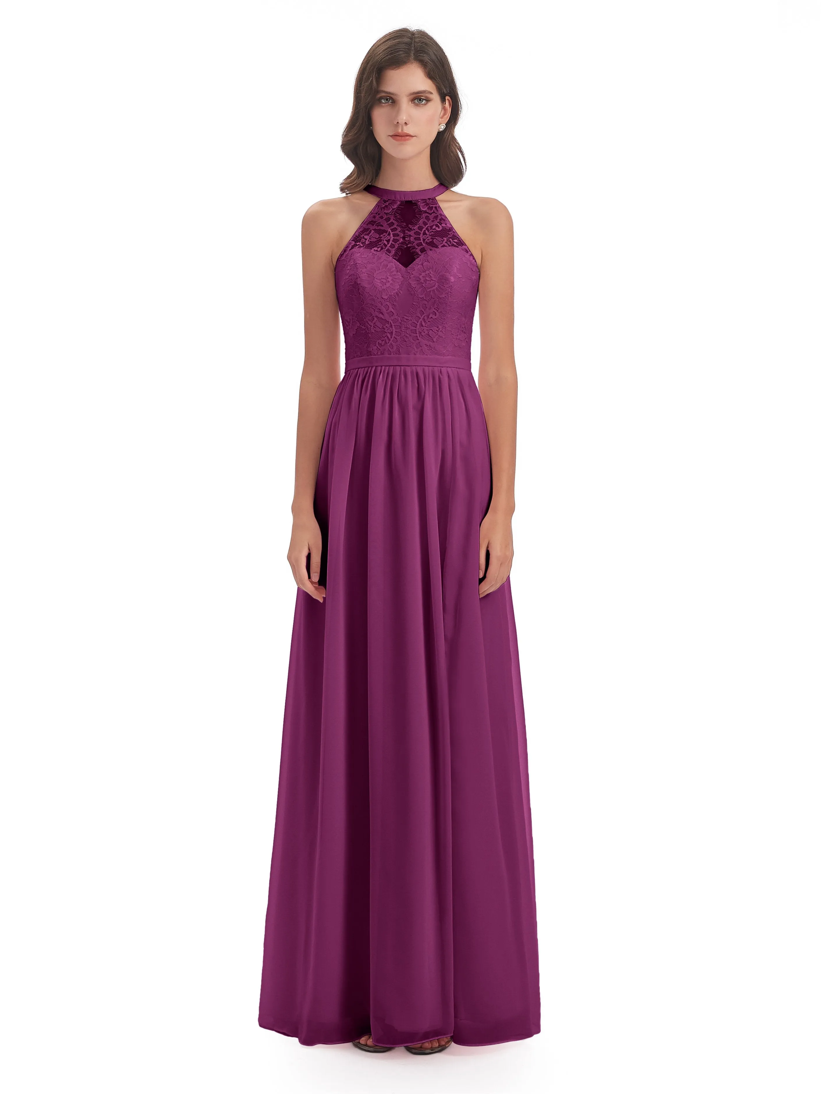 Ava Lace/Chiffon Split Floor-Length Bridesmaid Dresses