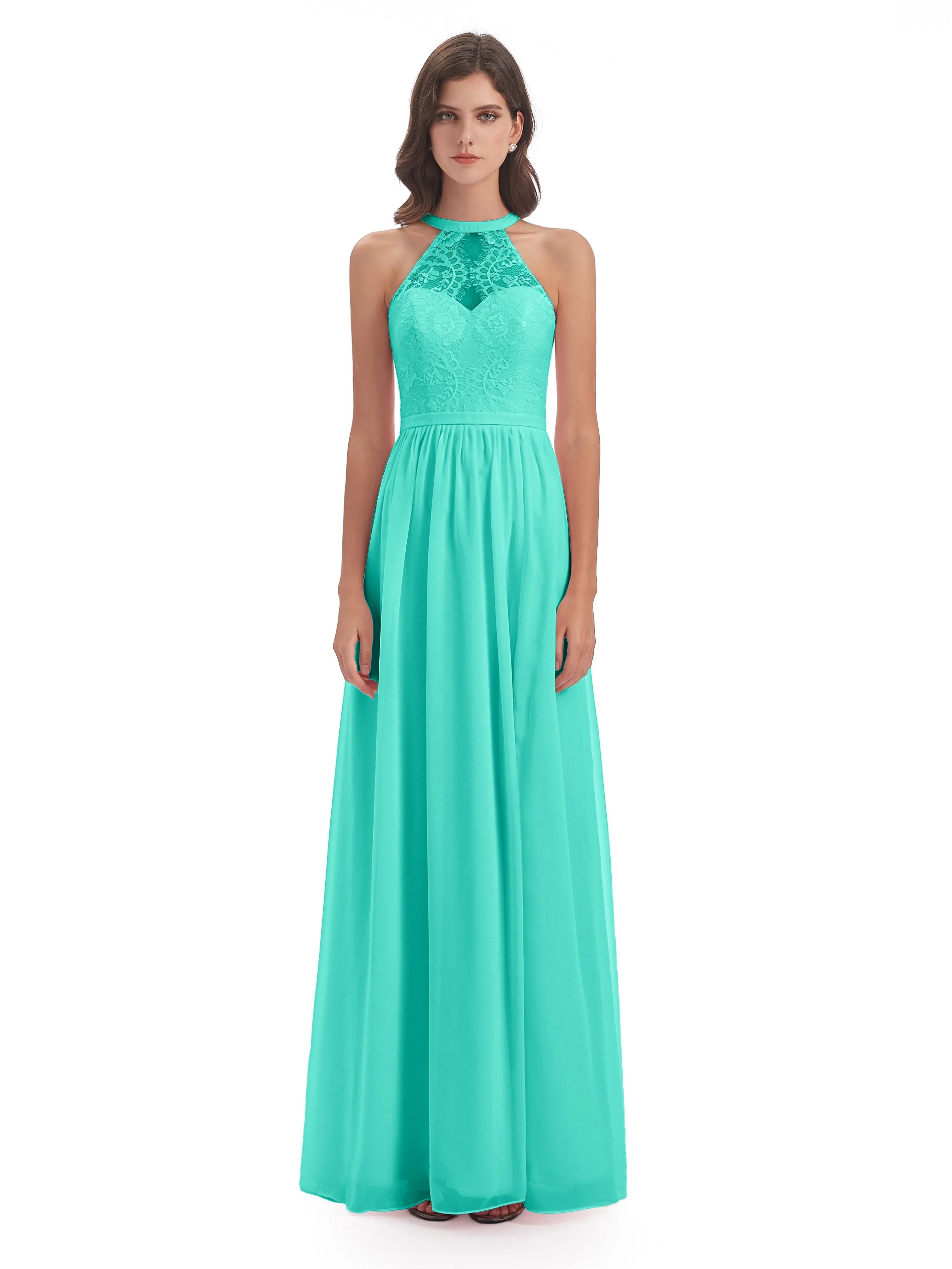 Ava Lace/Chiffon Split Floor-Length Bridesmaid Dresses