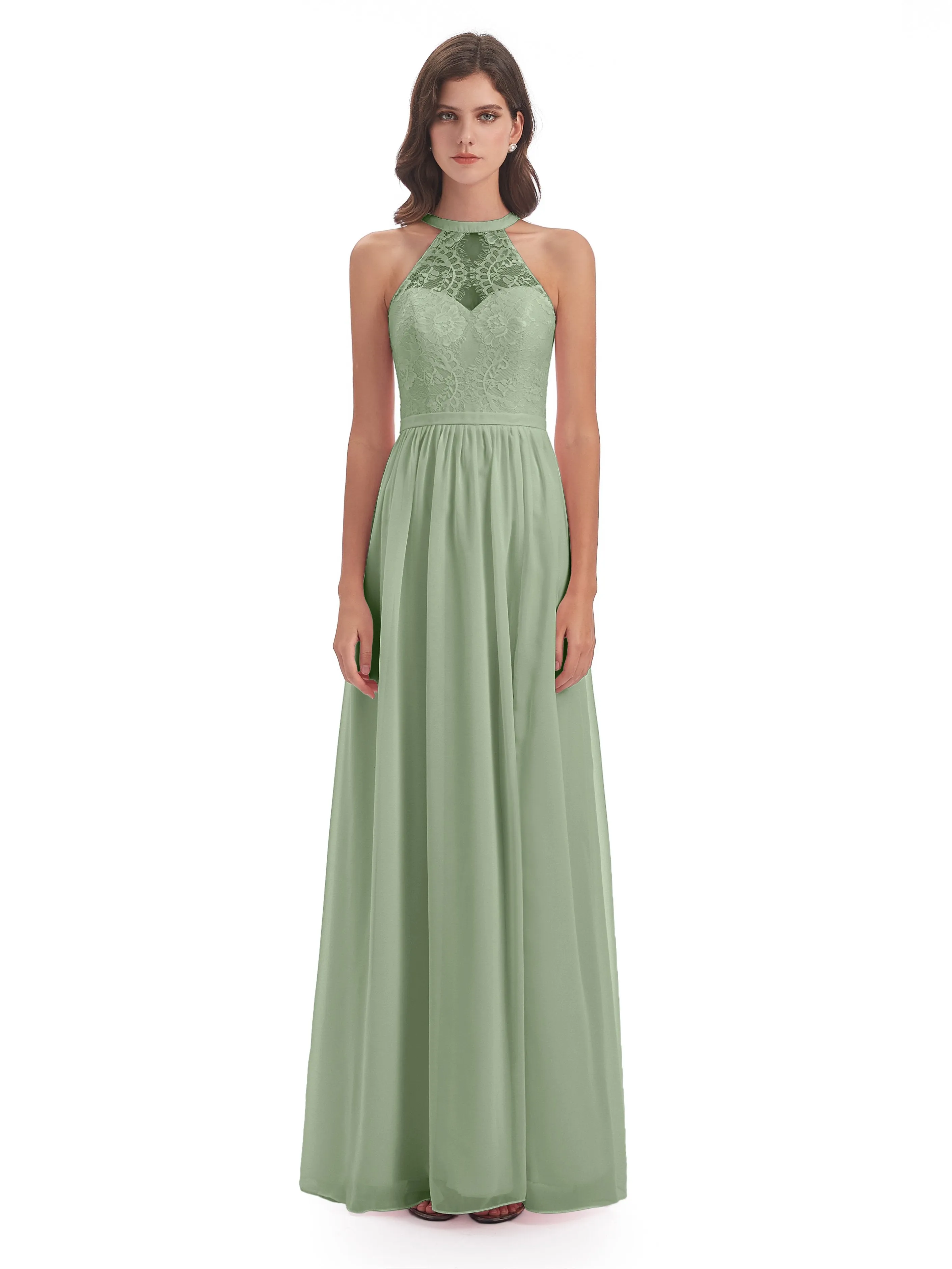 Ava Lace/Chiffon Split Floor-Length Bridesmaid Dresses