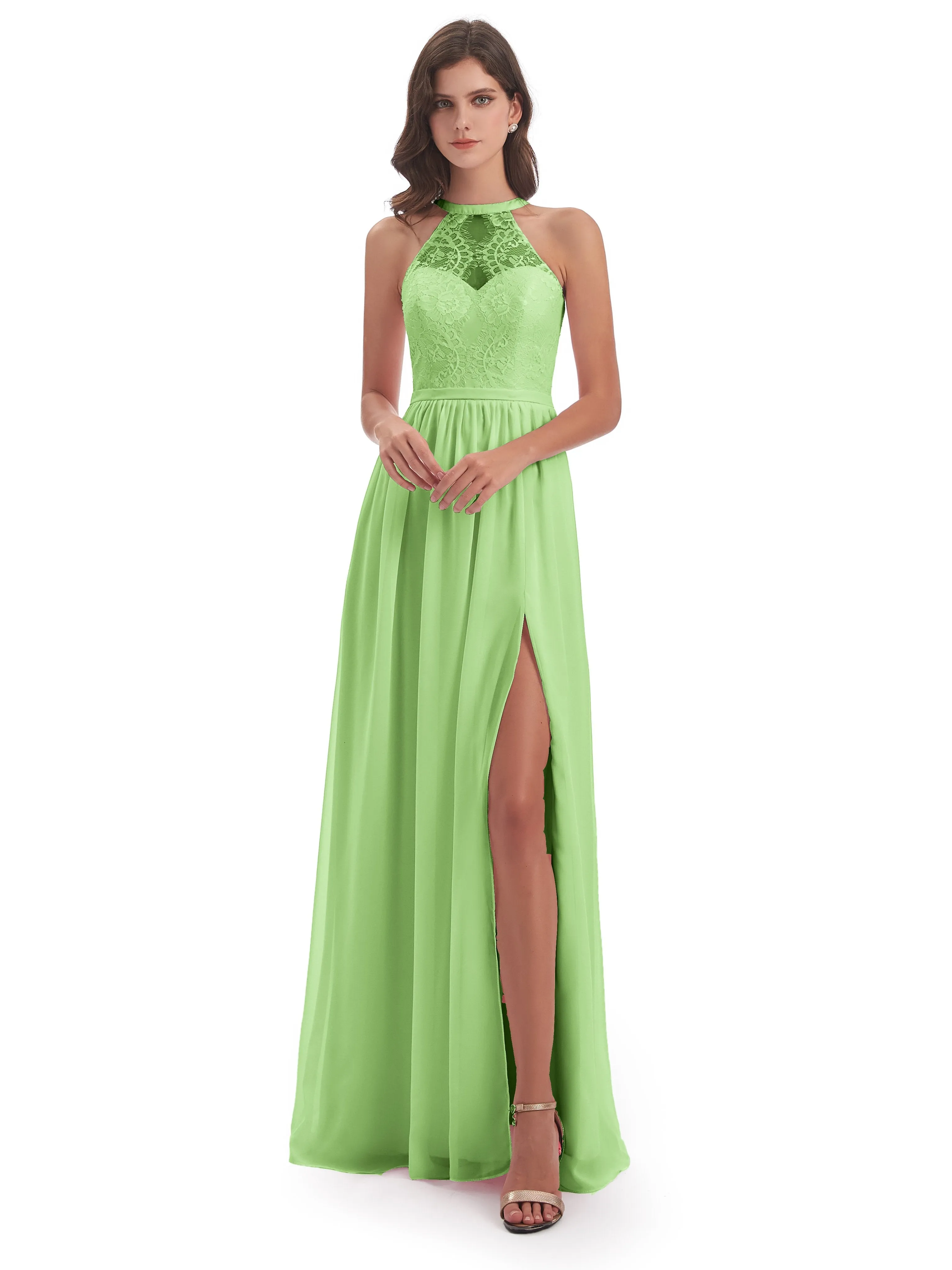 Ava Lace/Chiffon Split Floor-Length Bridesmaid Dresses