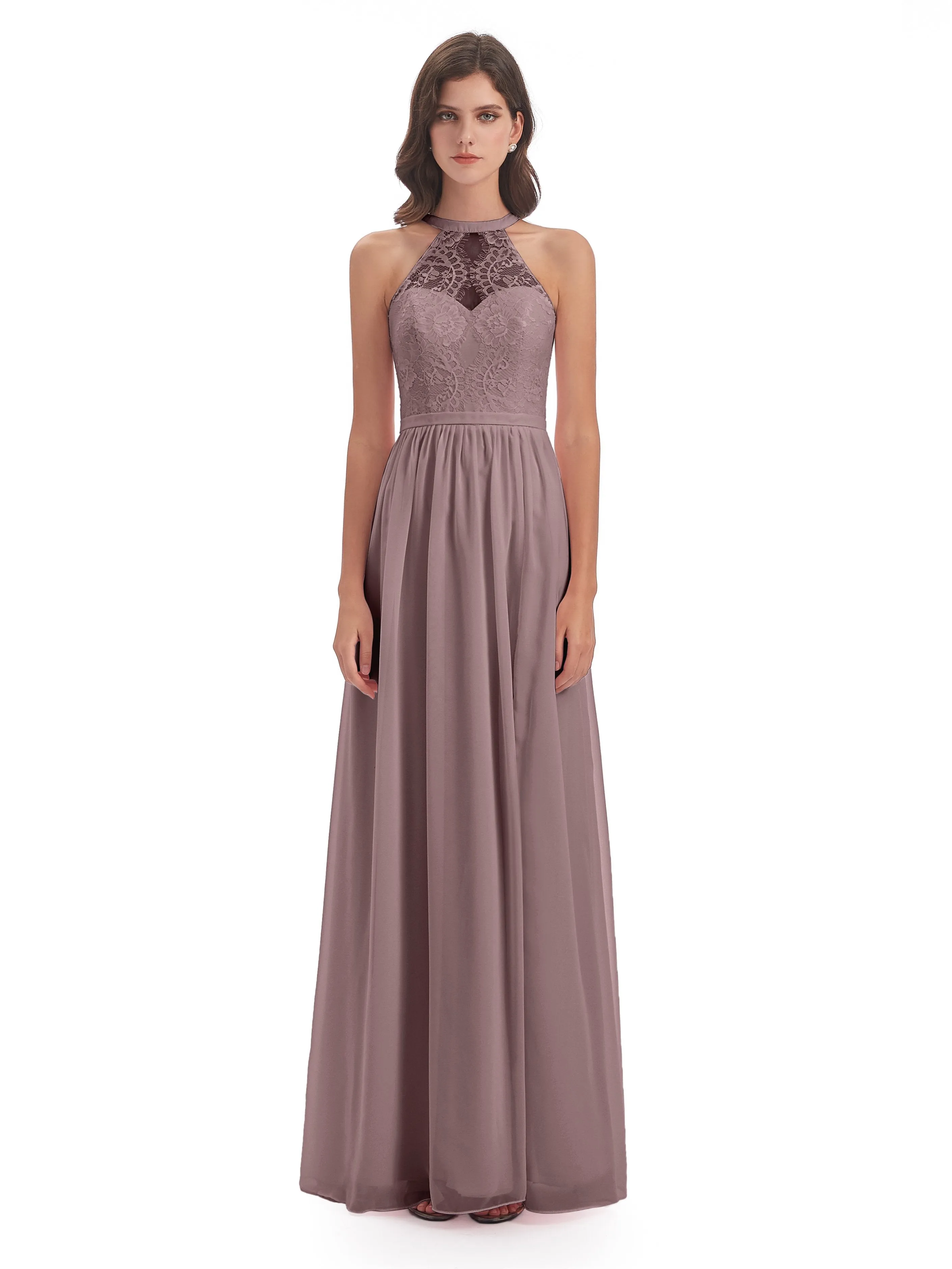 Ava Lace/Chiffon Split Floor-Length Bridesmaid Dresses